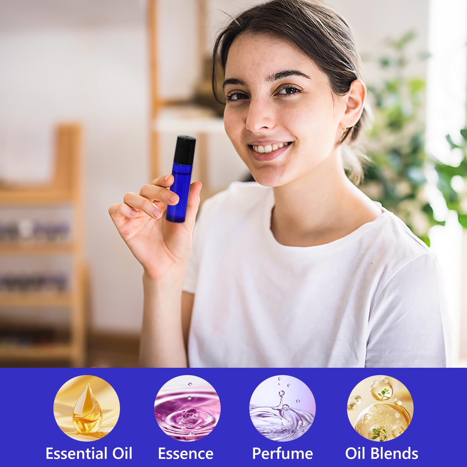 10ml Blue Glass Roller Rottles for Essential Oils (54 Count)