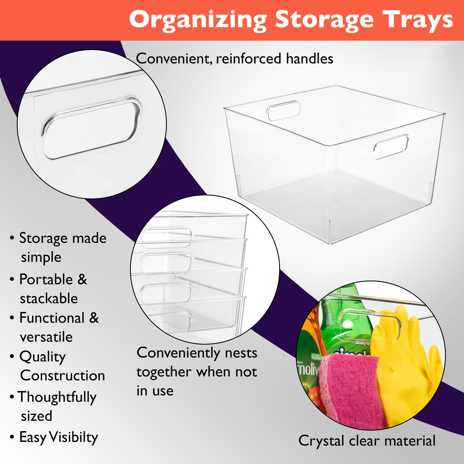 Clear Plastic Storage Bins for Kitchen (2 Count)