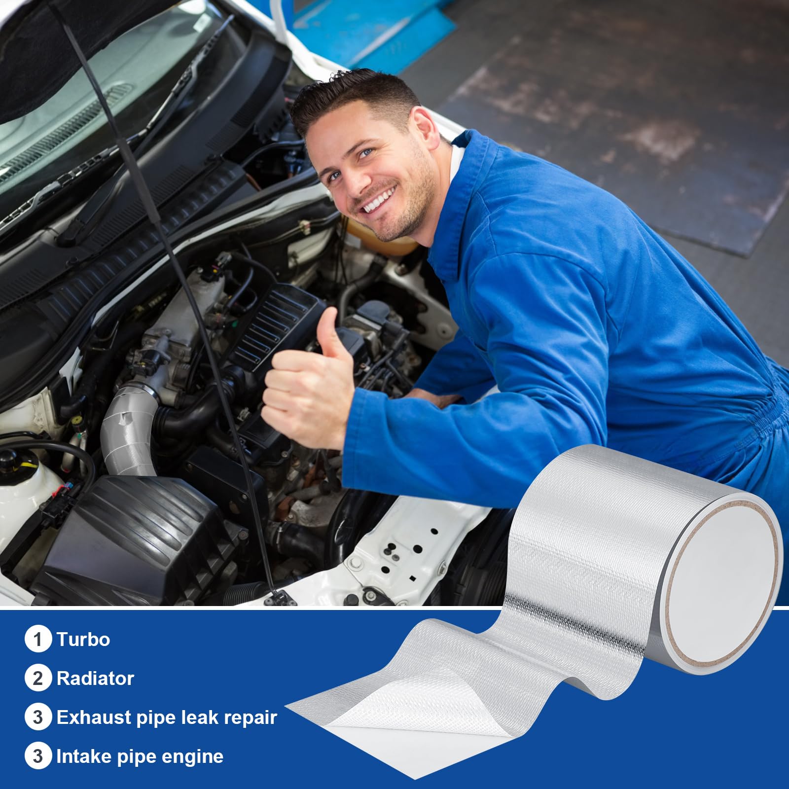 2 Rolls Aluminum Foil Tape Heat Shield Tape Barrier Adhesive Reflective Fiberglass Thermal Insulation Reflective Material High Temp Protection (2 Count)
