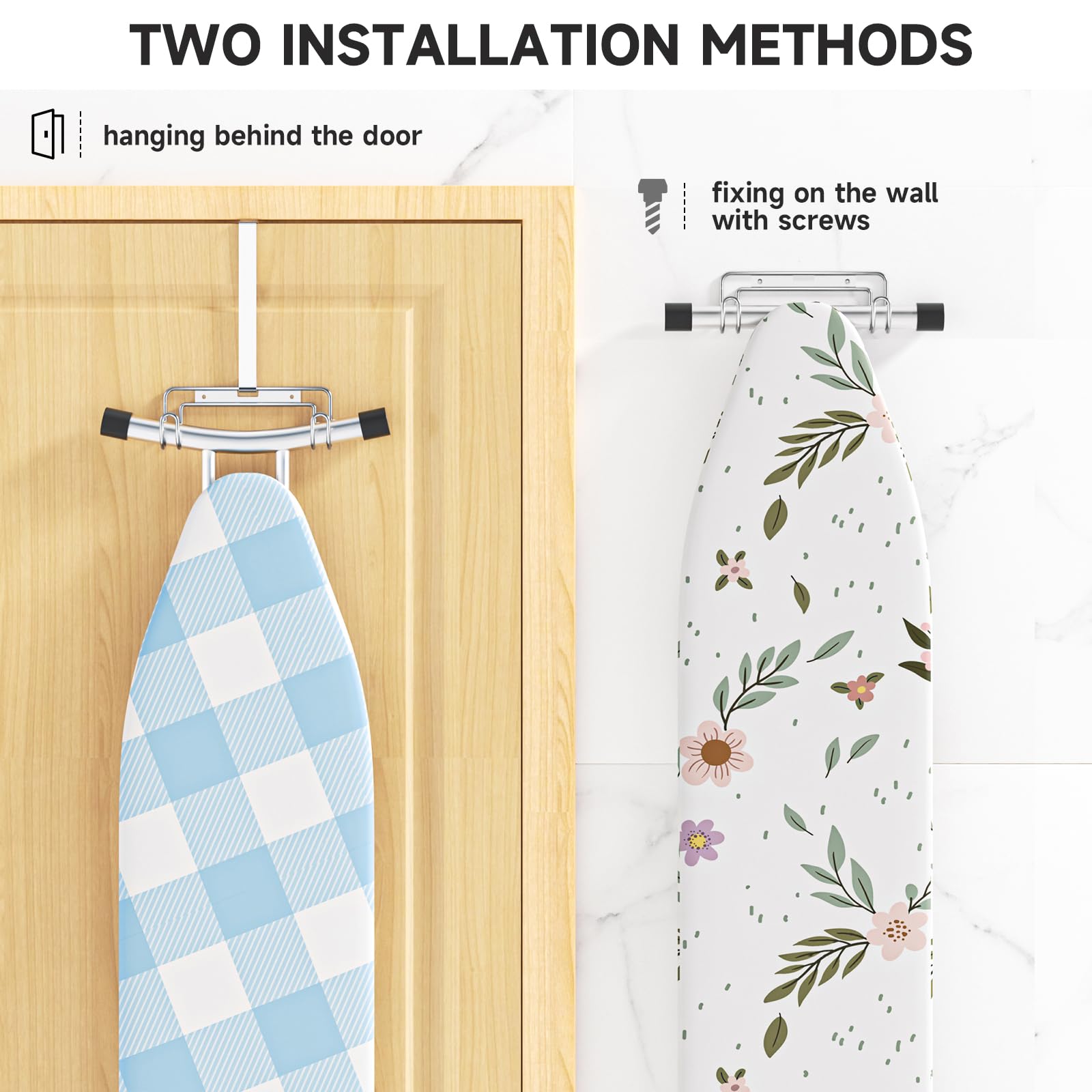 Over The Door & Wall Mount Ironing Board Hanger with Removable Hook