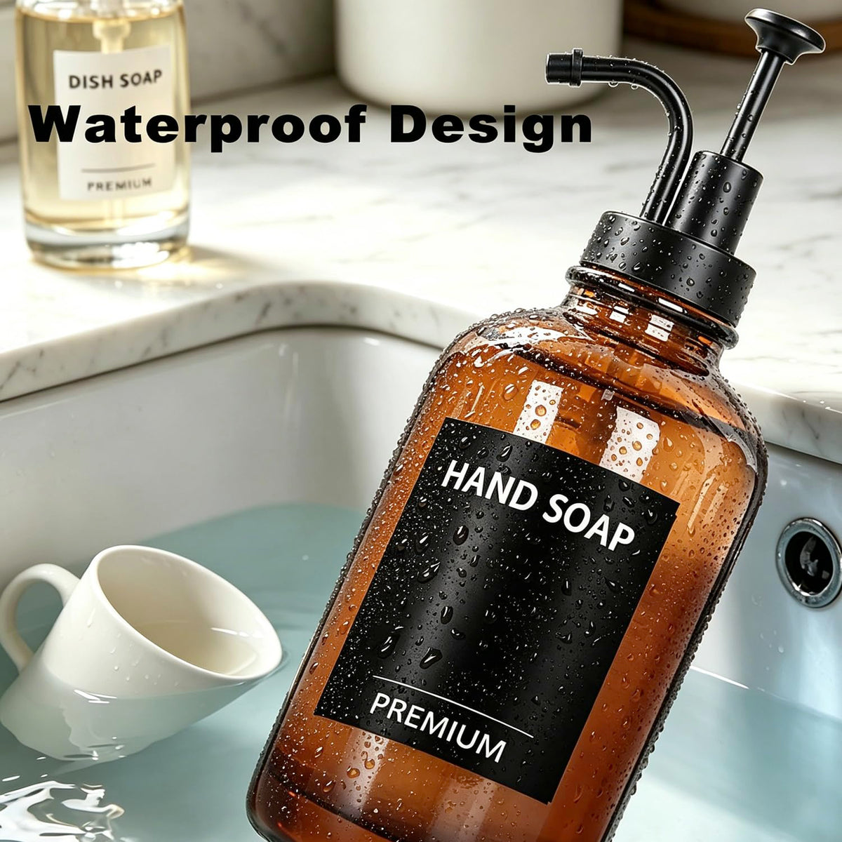 Amber 18 Oz Dish Soap Dispenser for Kitchen (2 Count)