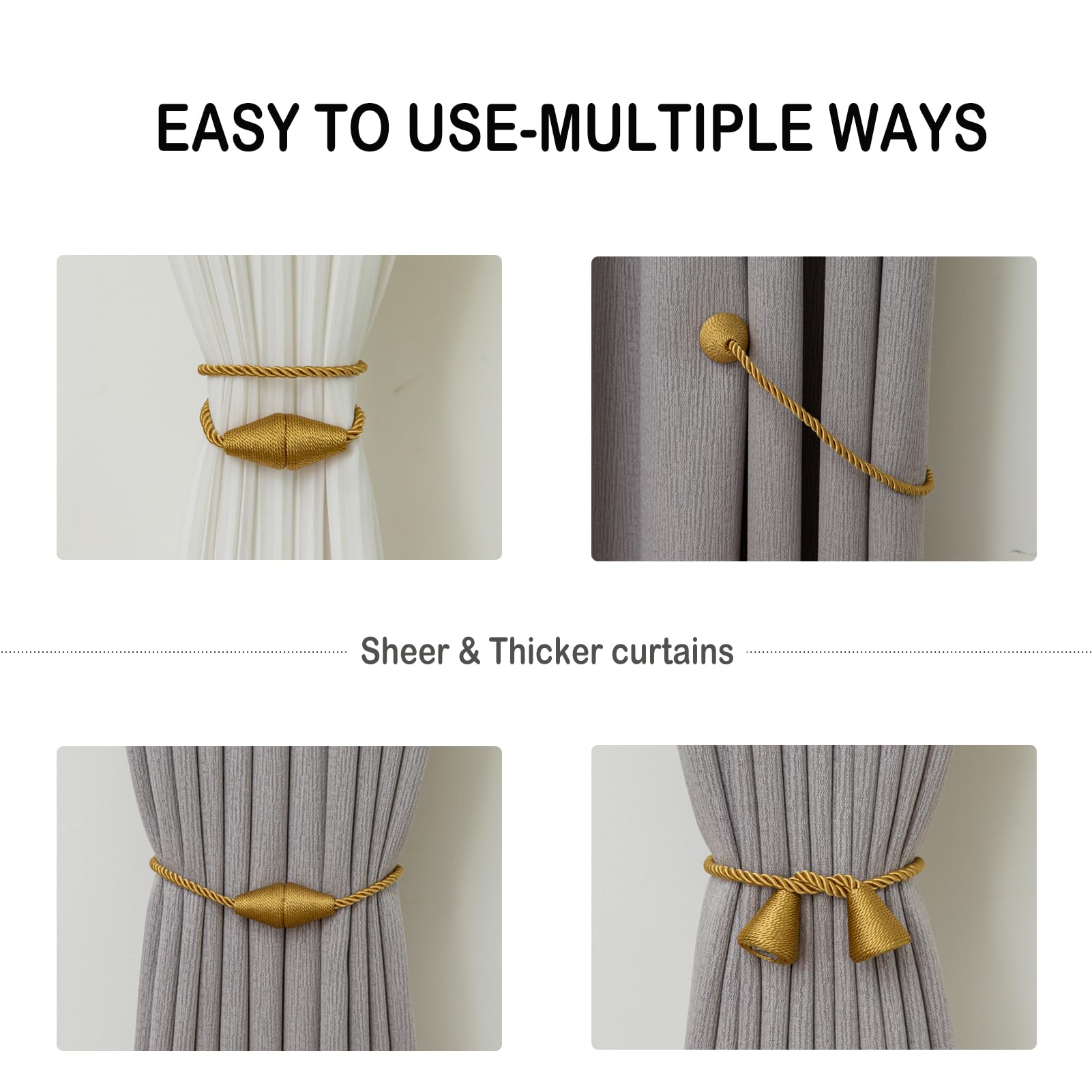Magnetic Curtain Tiebacks 6 Pack Outdoor Rope Curtain Tie Backs Decorative Window Treatment Holdbacks for Home Decorative Curtain (6 Count)