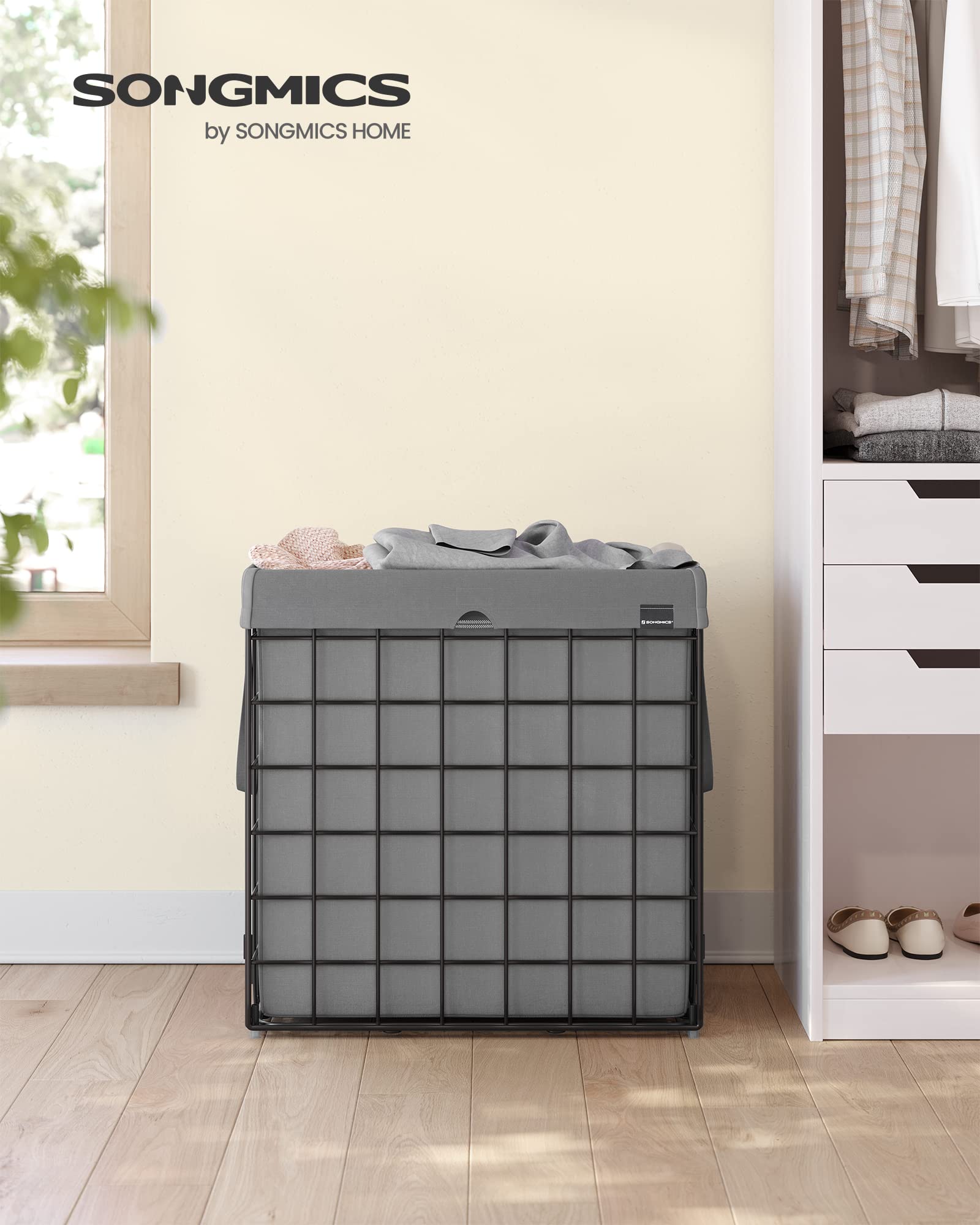 29 Gal. (110L) Laundry Basket, Laundry Hamper, Collapsible Clothes Hamper, Removable and Washable Liner, Metal Wire Frame, for Bedroom Bathroom, Black and Gray ULCB111G01 - ModHome Supplies