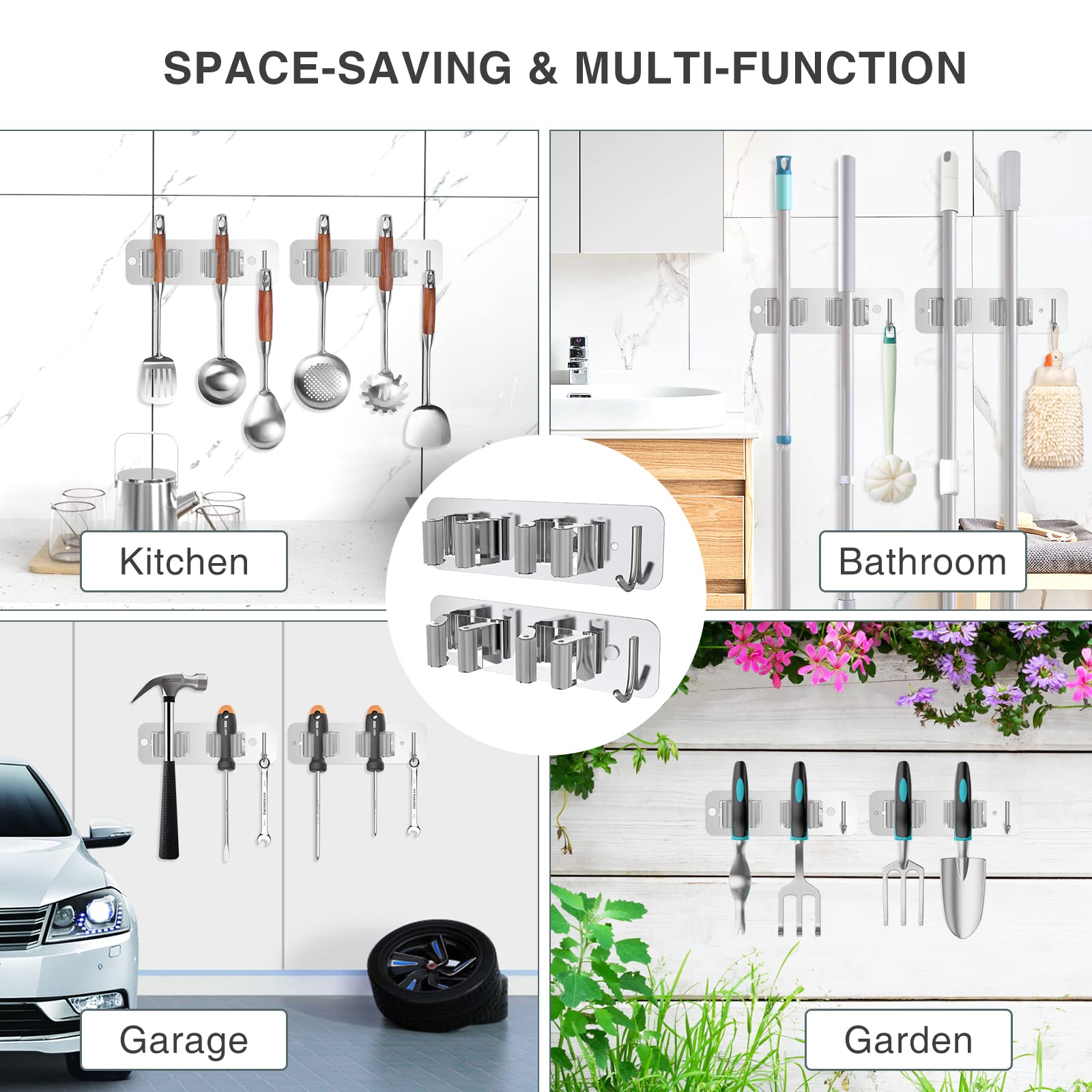 Wall Mount Mop and Broom Holder (4 Count)
