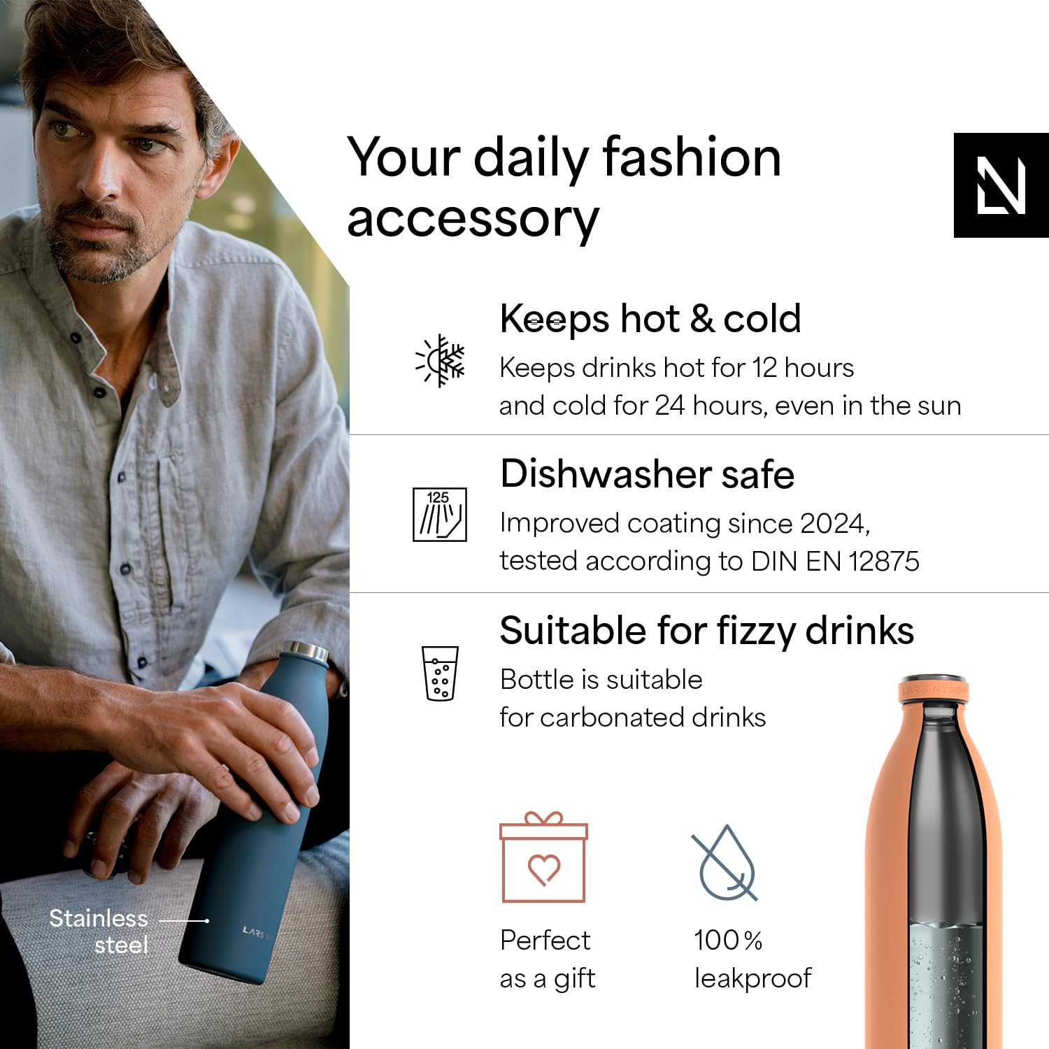 Stainless Steel Insulated XL Water Bottle 12oz 17oz 25oz 34oz 51oz