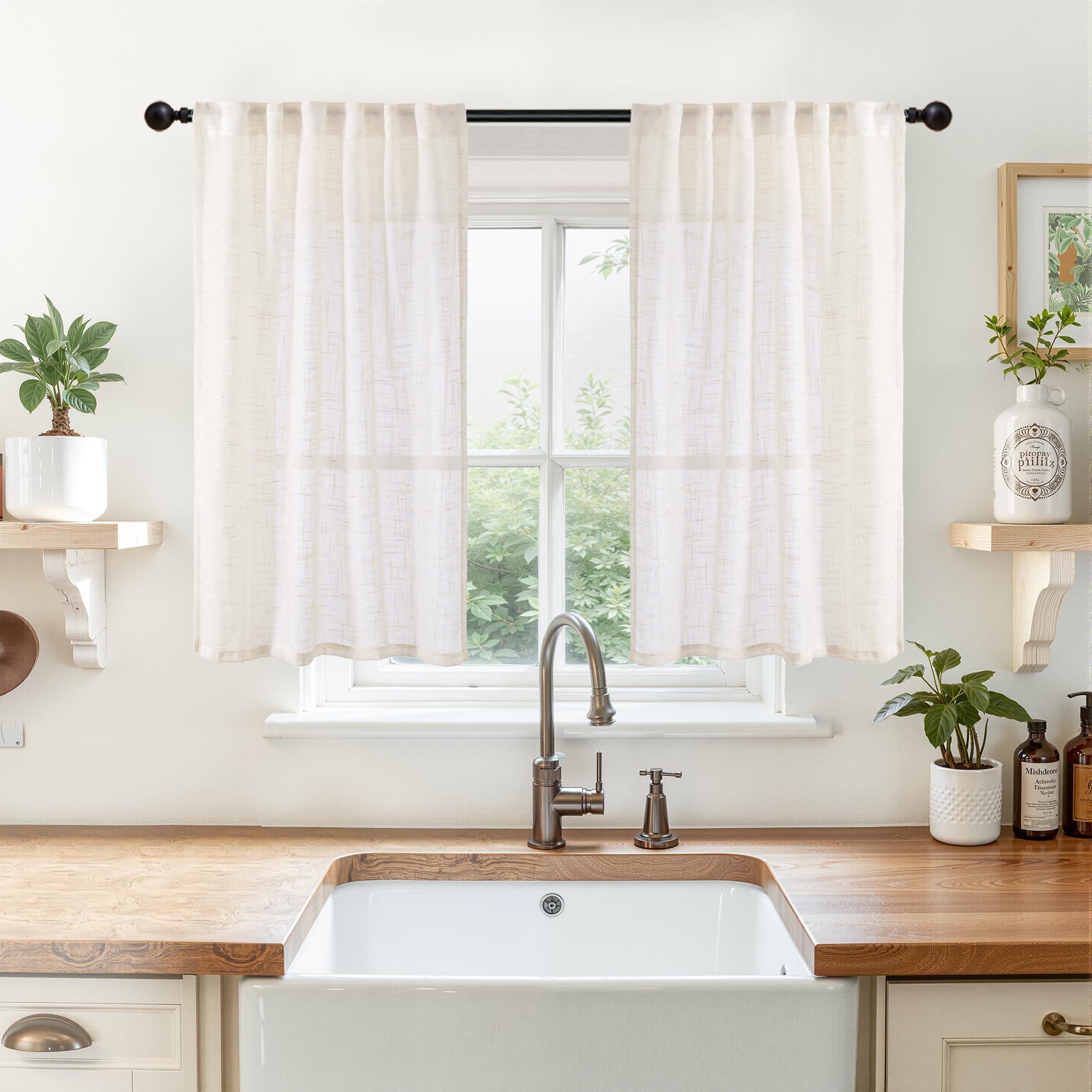 Natural Linen Curtains 48 Inches Long (2 Count)