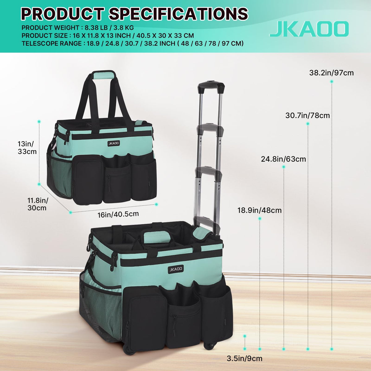 Large Rolling Cleaning Caddy Bag with Detachable Trolley