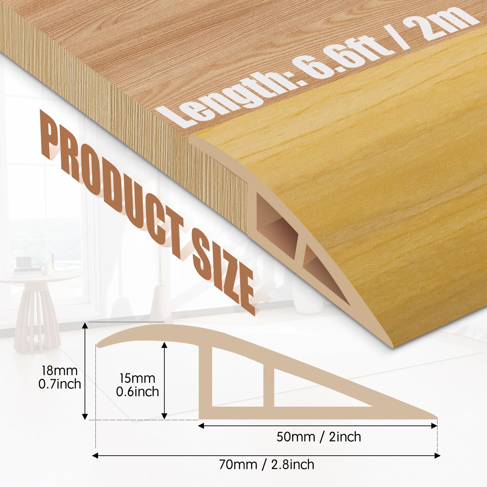 Floor Transition Strip Door Threshold 78" Floor Transition Reducer Trim on The Edges Threshold Strip Self Adhesive Suitable for Doorways