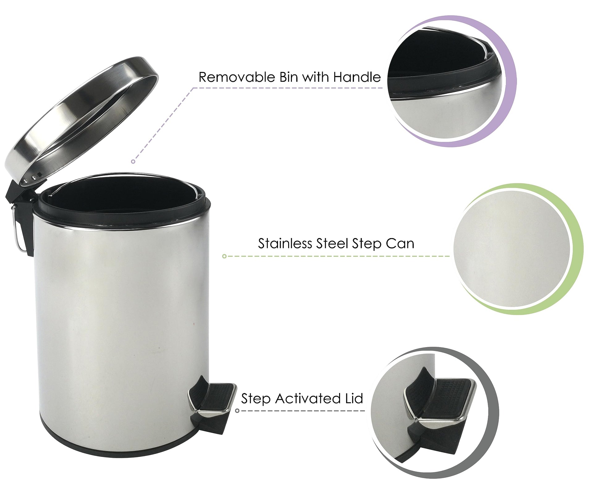 Stainless Steel Small Trash Can with Lid & Step Pedal