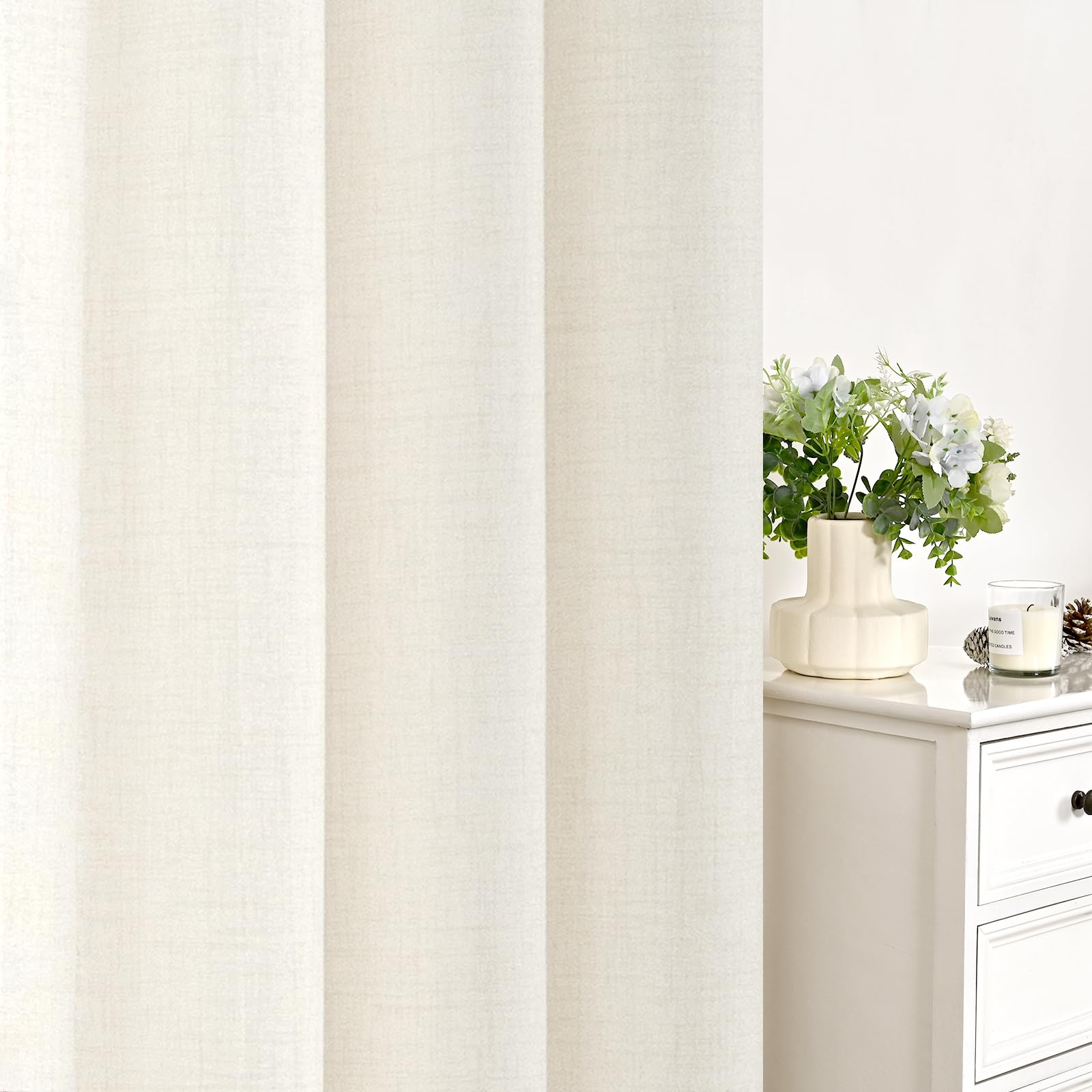 Ivory Linen Curtains 108 Inch Length for Living Room (2 Count)