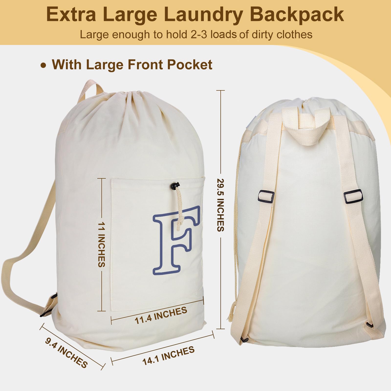 Laundry Bag Backpack Personalized Initial Canvas Laundry Bag