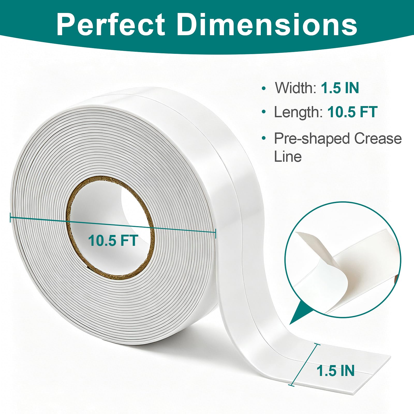 White 1.5"x10.5ft Self Adhesive Caulk Strip for Toilet