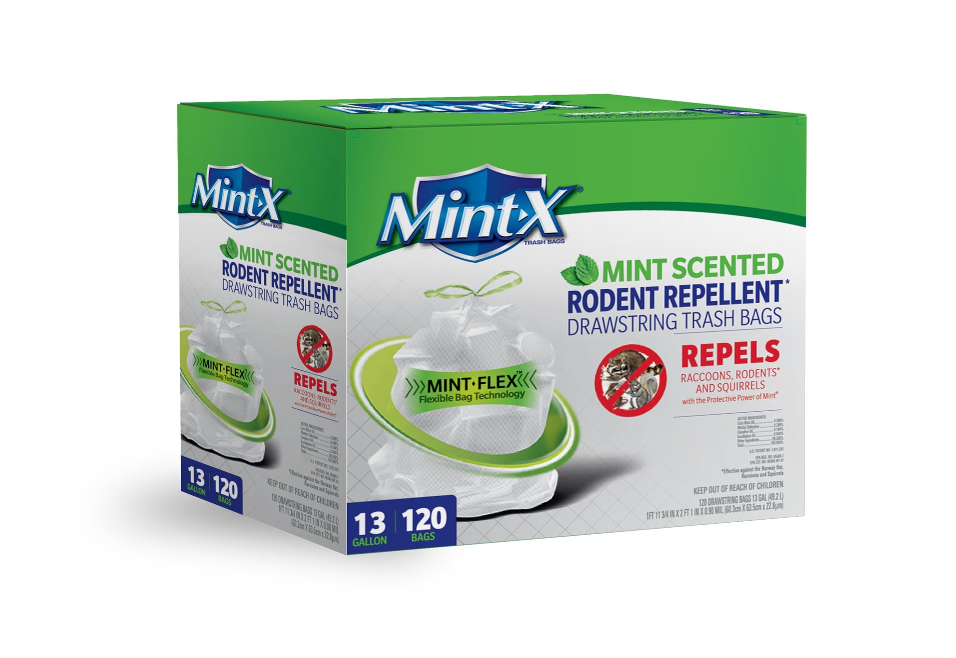 Mint X Rodent Repellent Indoor Tall Kitchen Drawstring Trash Bags with Mint (120 Count)