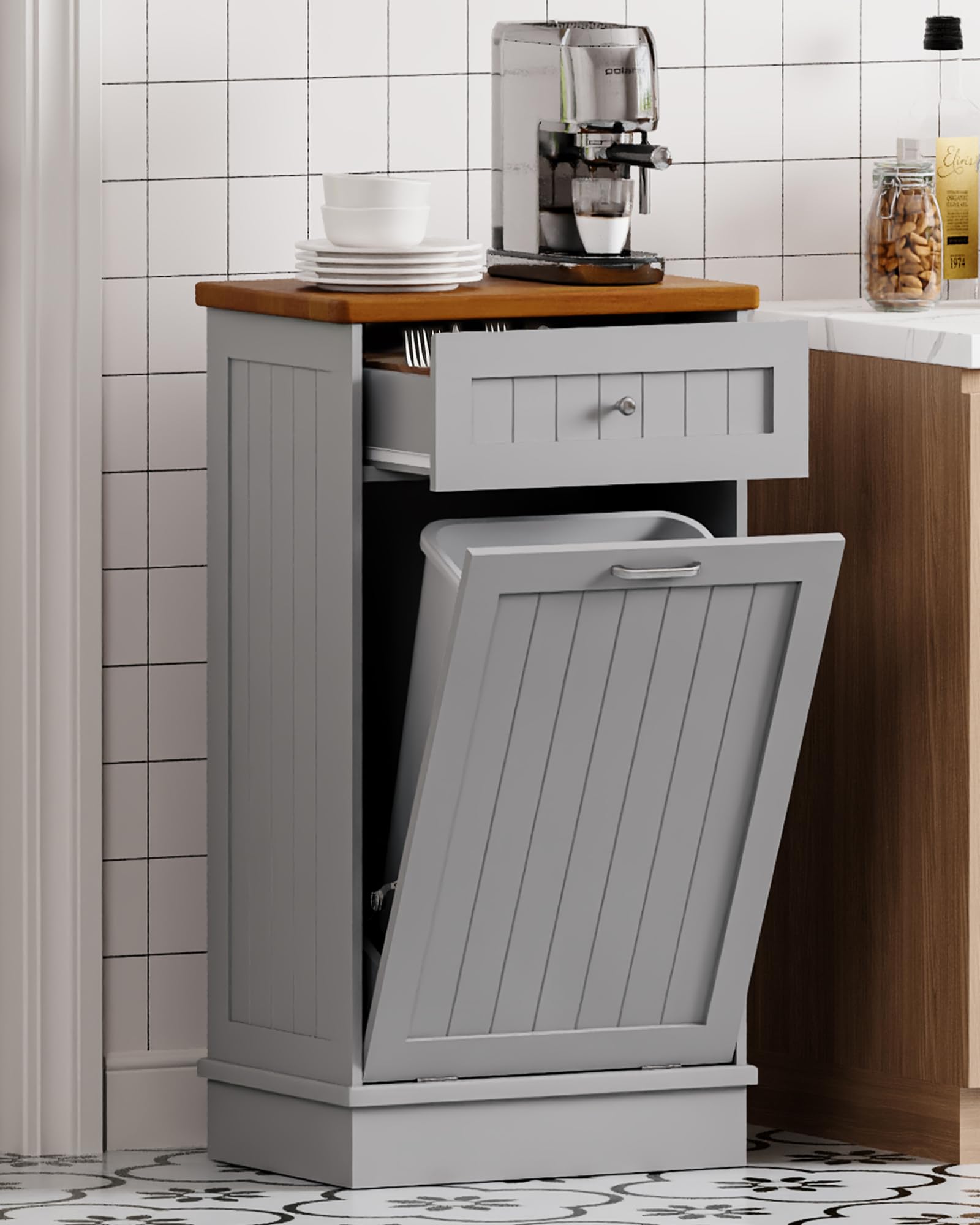 10 Gallon Tilt Out Trash Cabinet with Big Storage Drawer