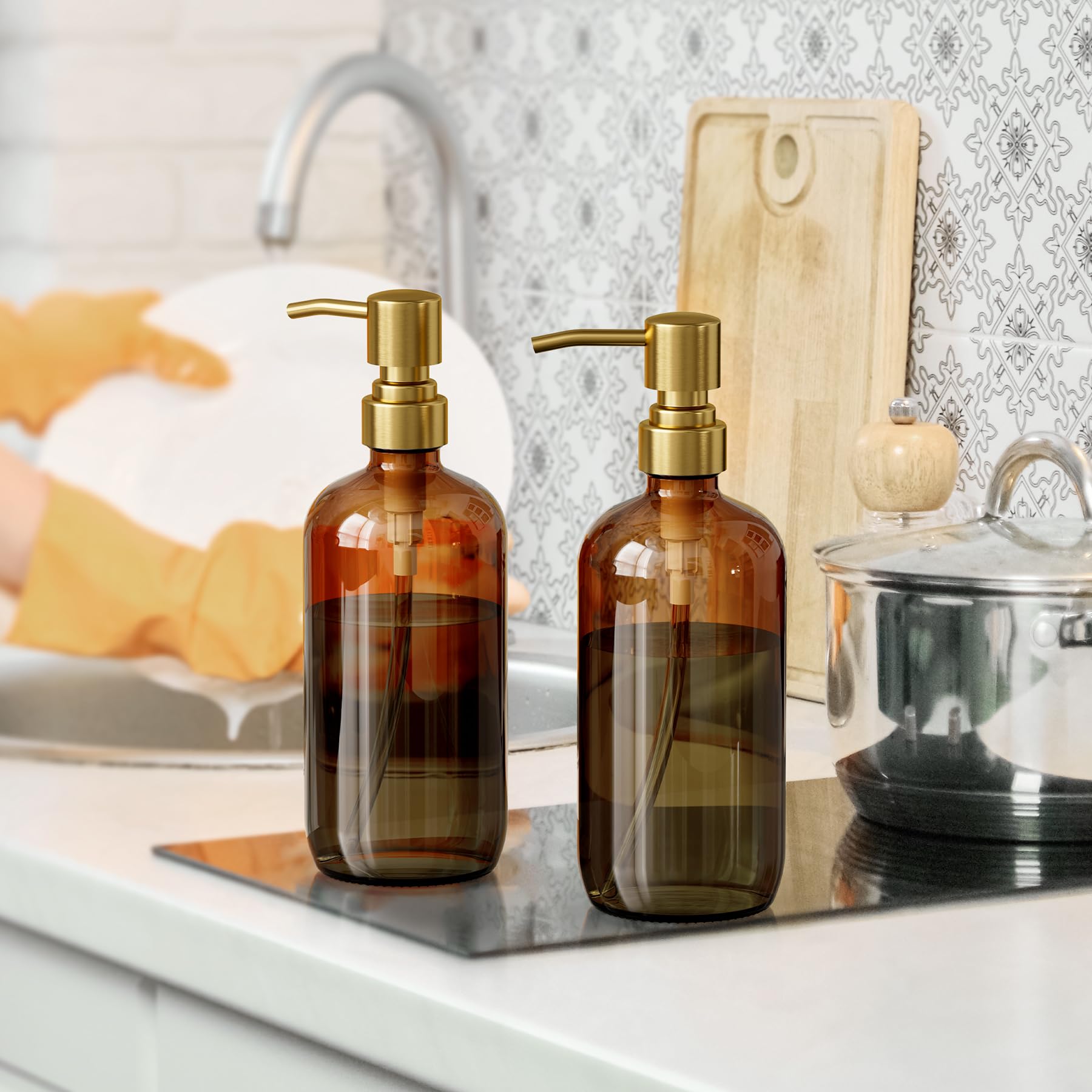 Amber Glass Soap Dispenser (2 Count)