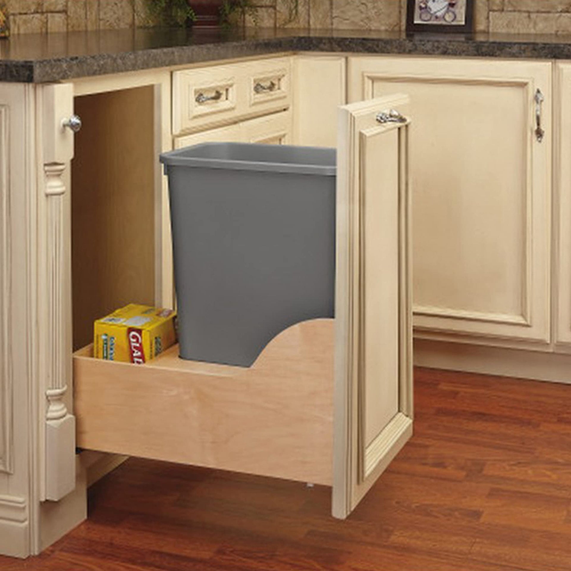 50 Qt Bottom Mount Single Pullout Under Cabinet Trash Cans w
