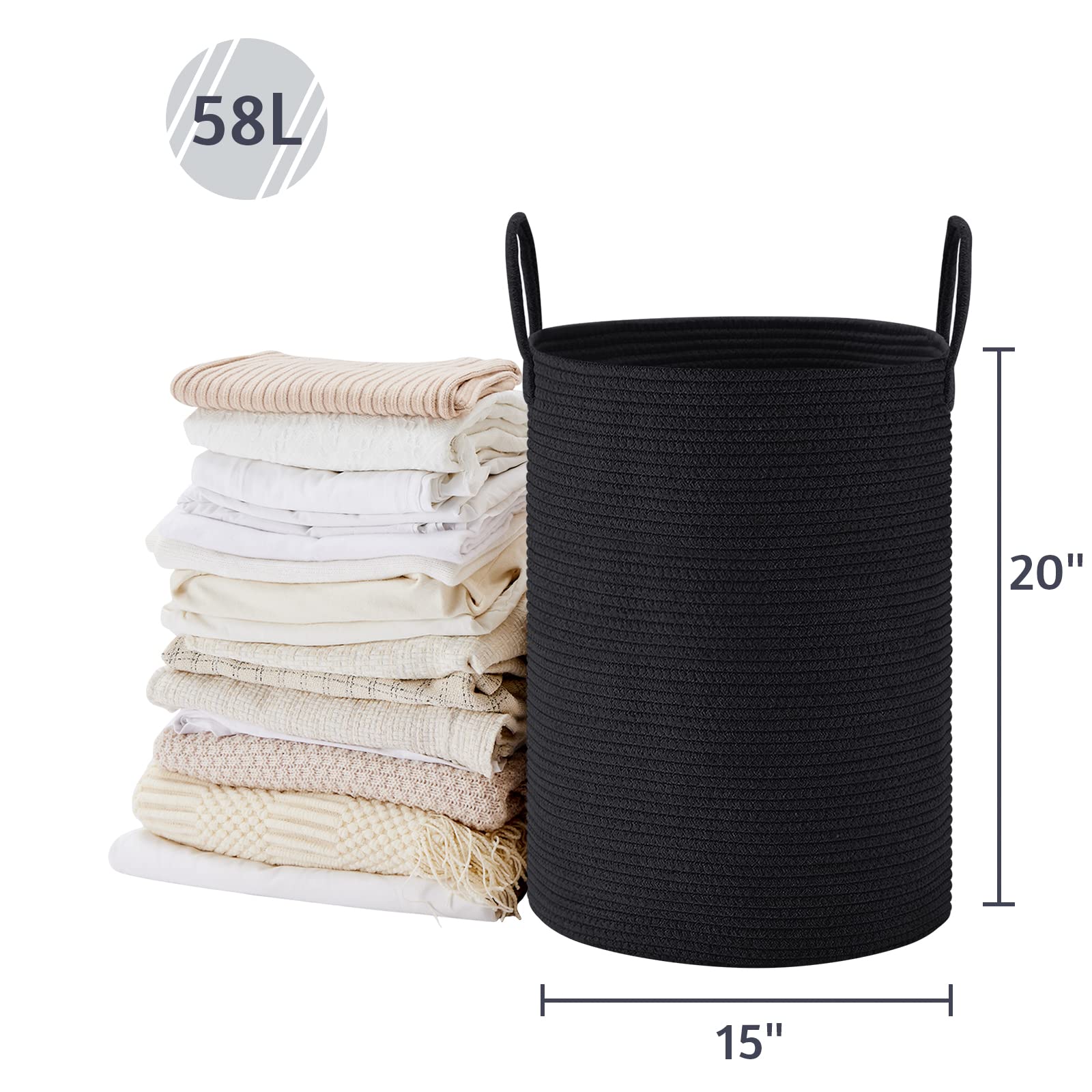 58L Tall Woven Laundry Basket Hamper