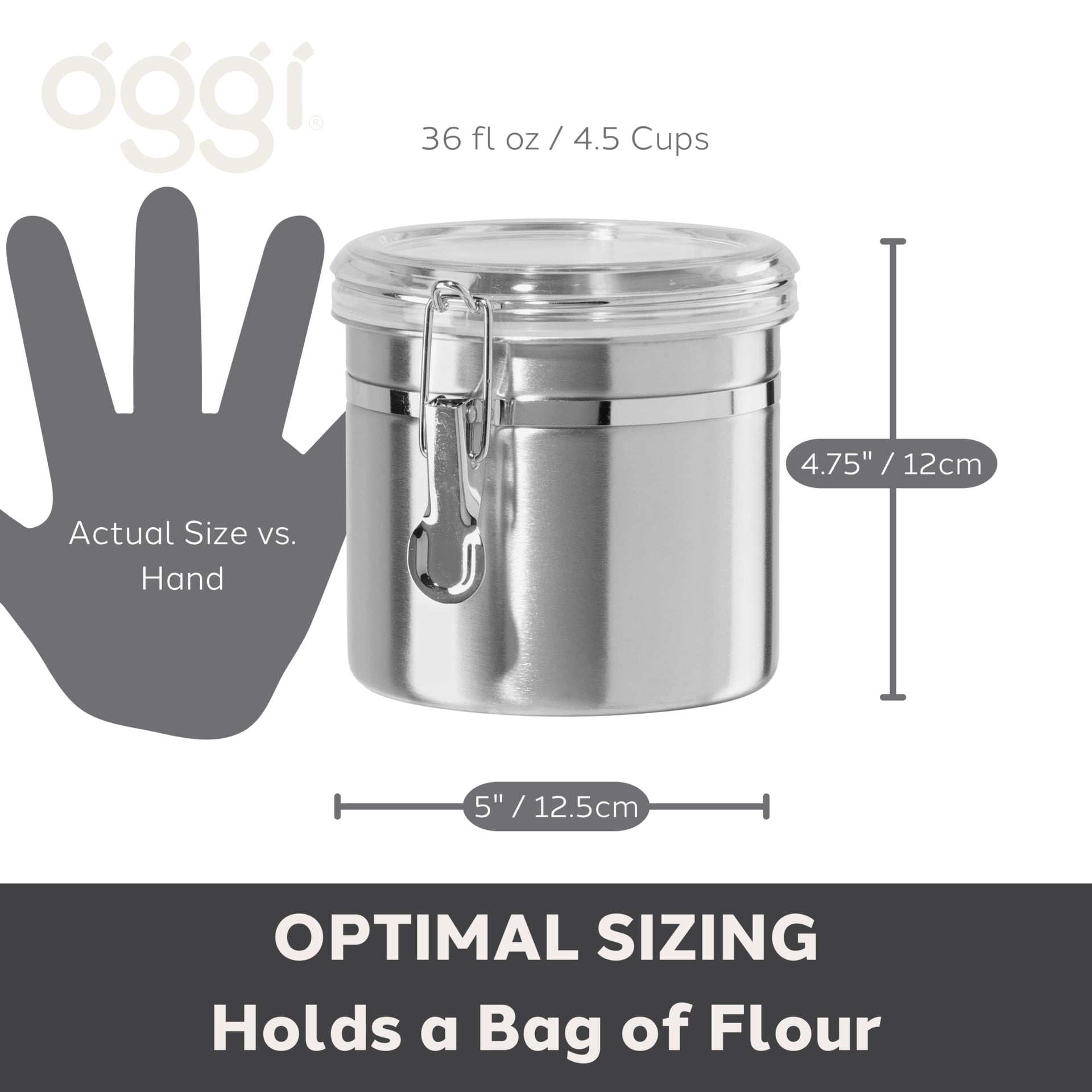 36 Ounce Stainless Steel Canister with Clear Acrylic Lid and Locking Clamp