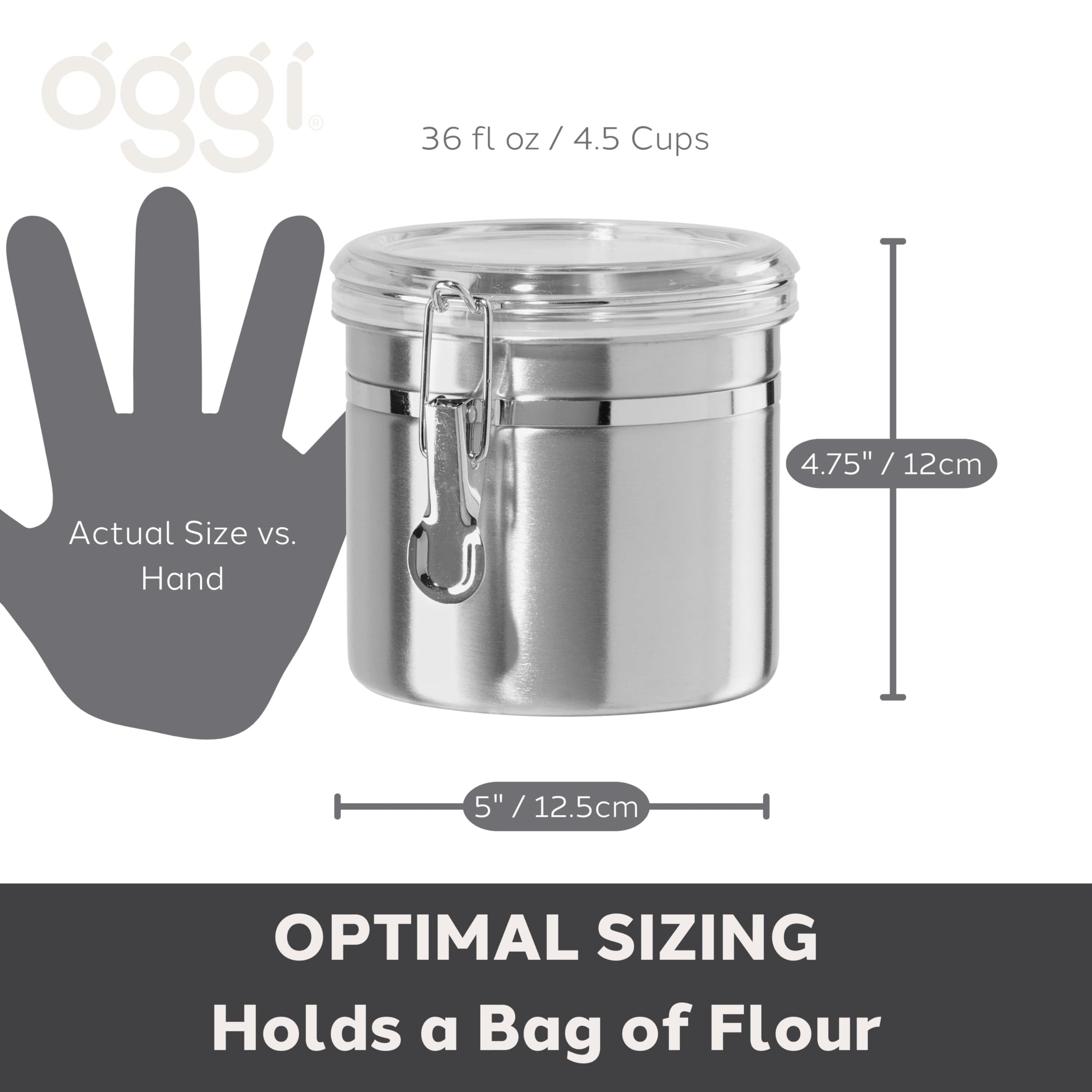 36 Ounce Stainless Steel Canister with Clear Acrylic Lid and Locking Clamp