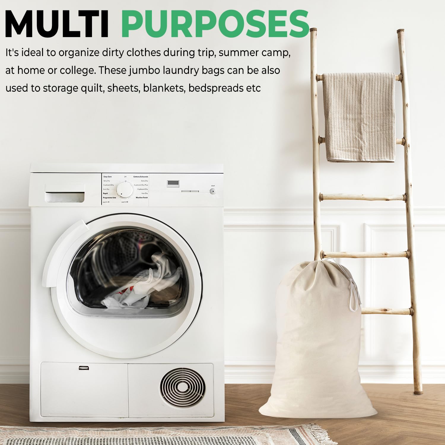 4 Pack Extra Large Cotton Laundry Bag (2 Count)