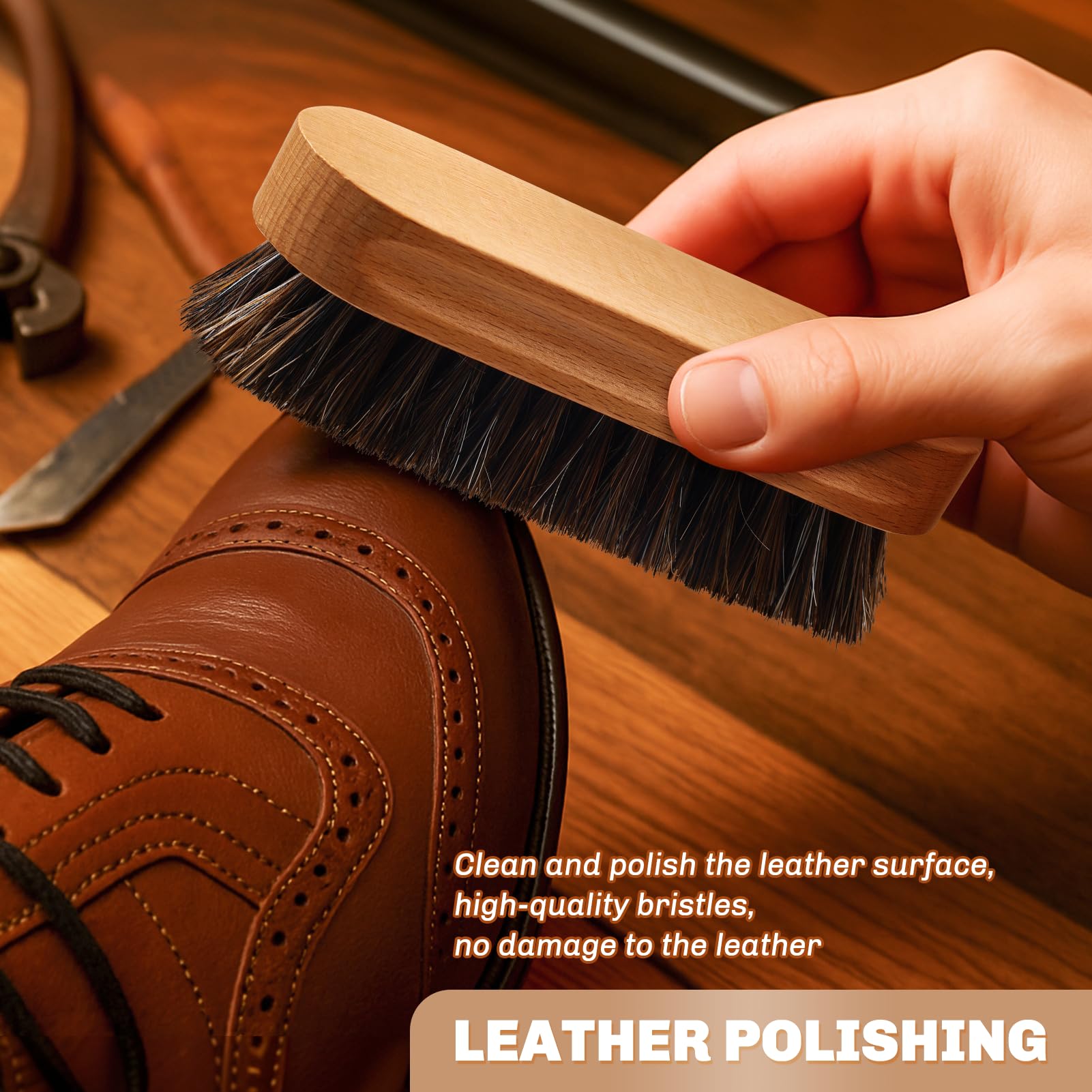 2 Pcs Horsehair Shine Shoes Brush Kit Polish Dauber Applicators Cleaning Leather Shoes Boots Care Brushes Suede Cleaner Brush (5.5 Count)