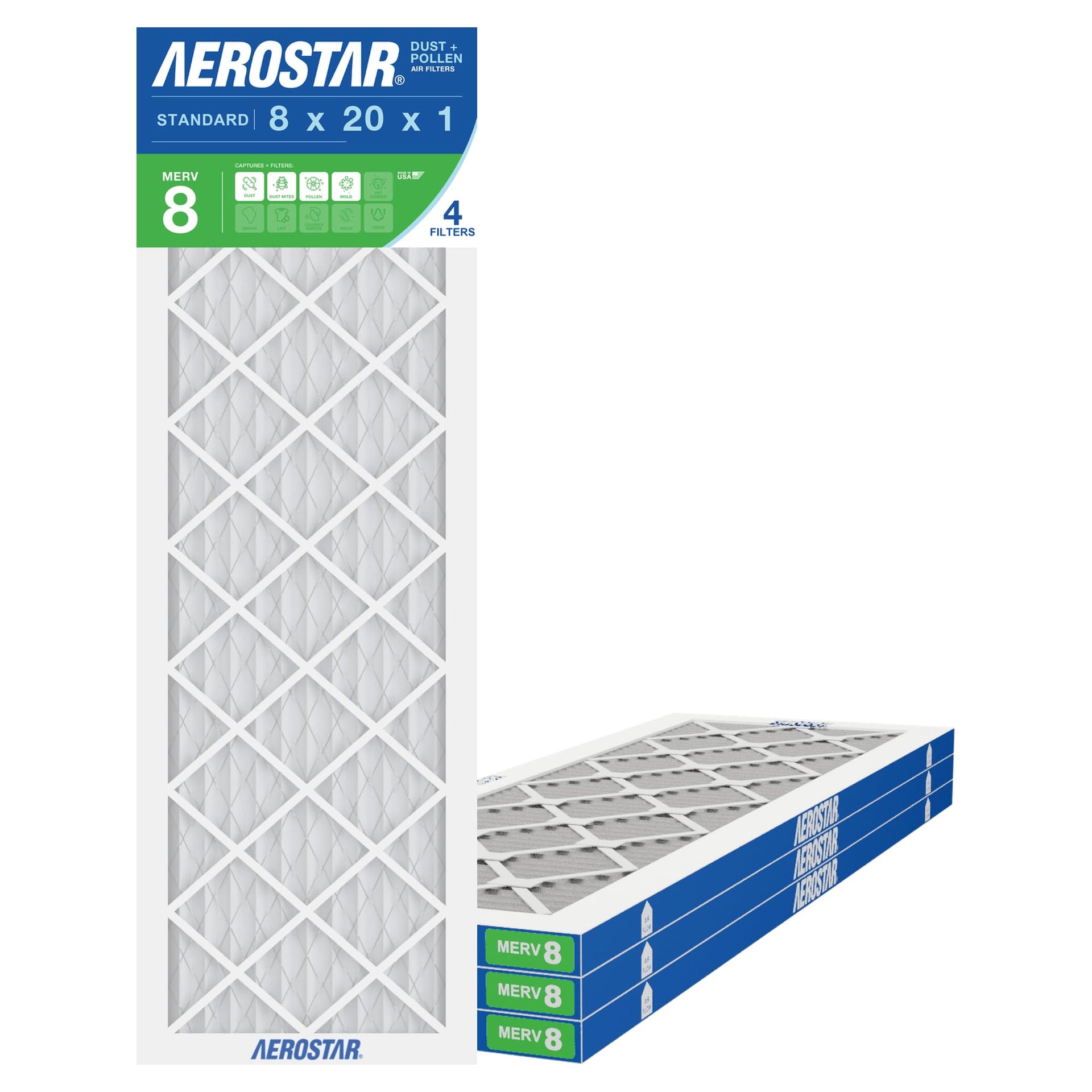 Air Filter 8x20x1 MERV 8 AC Filter (4 Count)