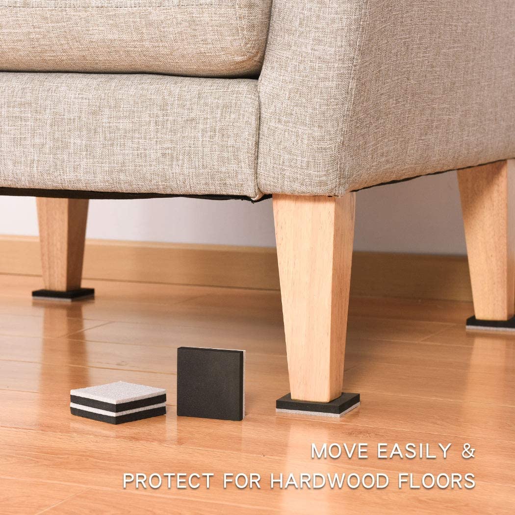 2.5" Square Felt Furniture Movers Sliders for Hardwood Floors (24 Count)