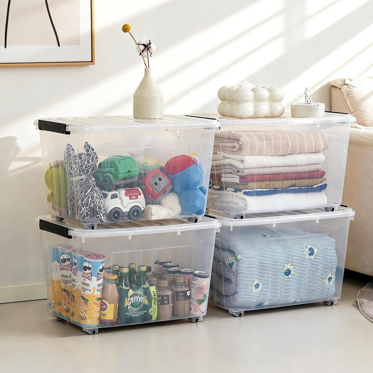 82 Quart Large Clear Plastic Storage Bins with Lids 4 (4 Count)