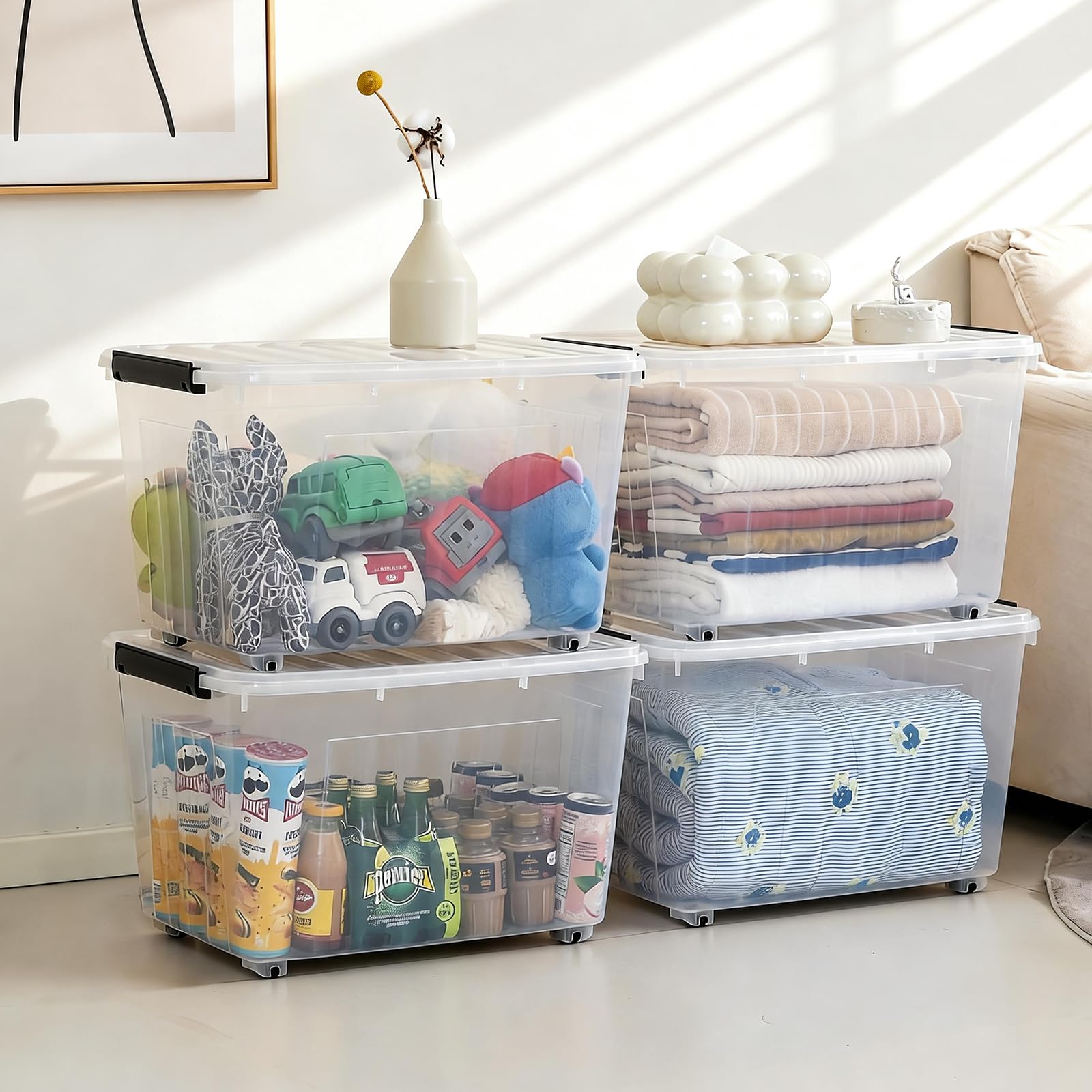 82 Quart Large Clear Plastic Storage Bins with Lids 4 (4 Count)