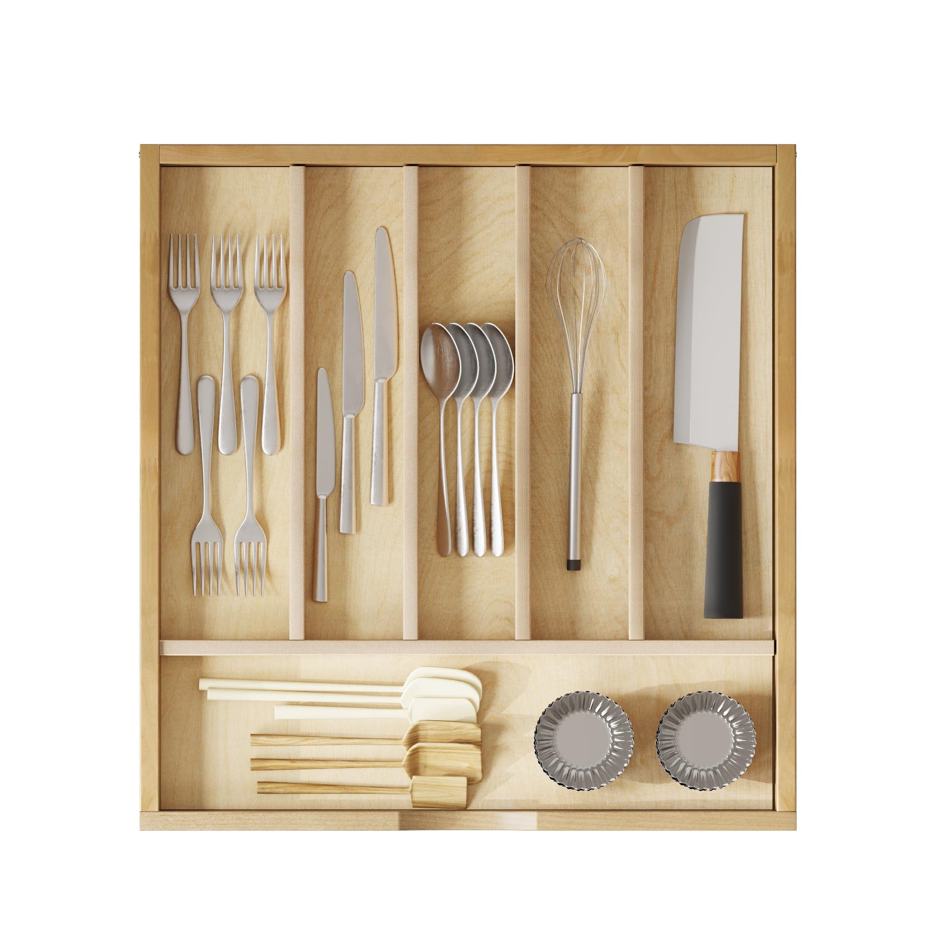 Solid Birch Wood Silverware Drawer Organizer
