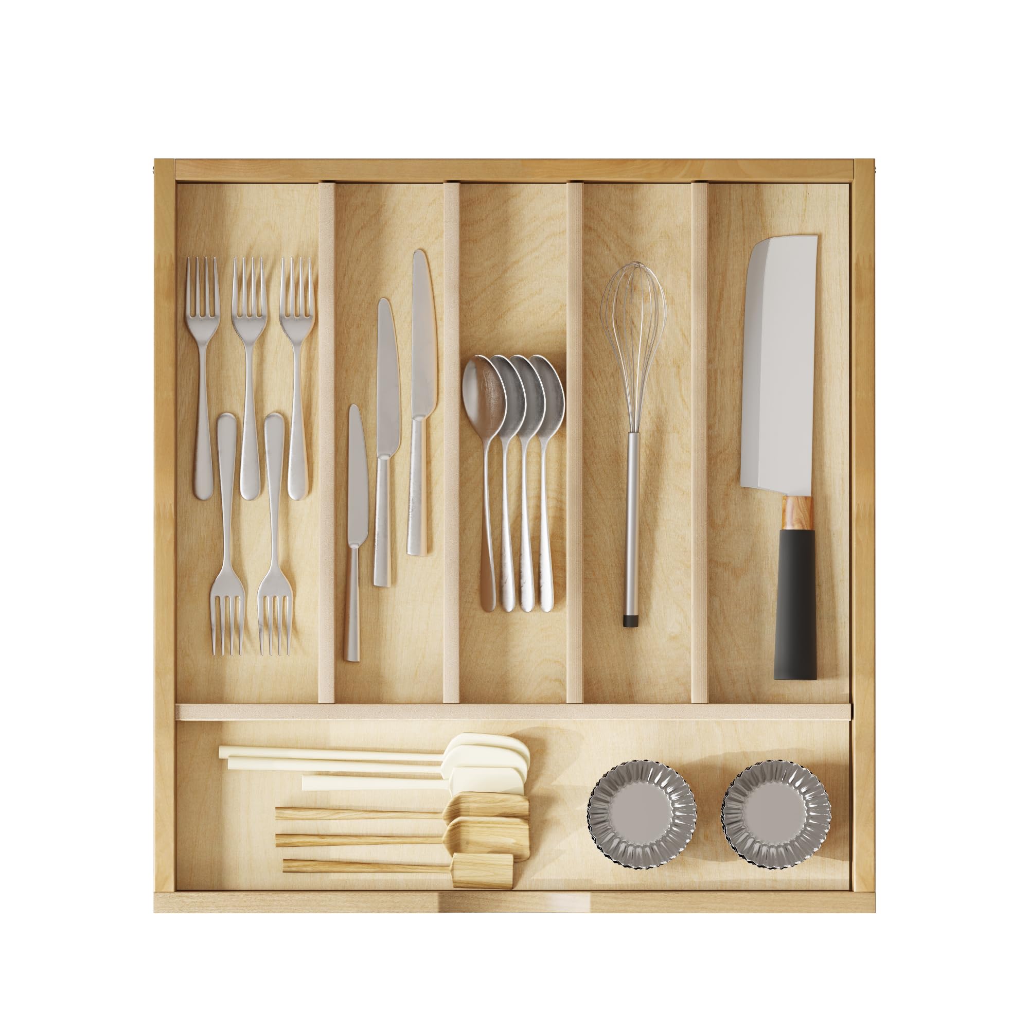 Solid Birch Wood Silverware Drawer Organizer