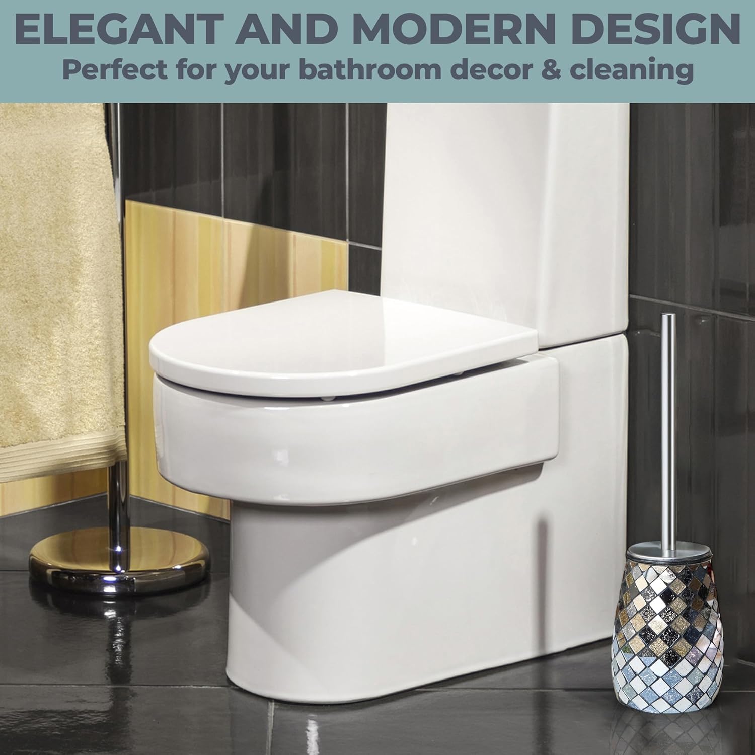 Modern Toilet Brush and Holder Set Mosaic Glass