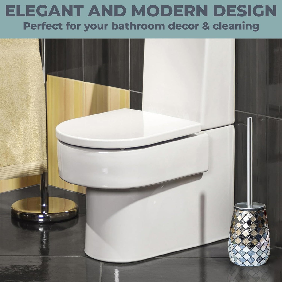 Modern Toilet Brush and Holder Set Mosaic Glass