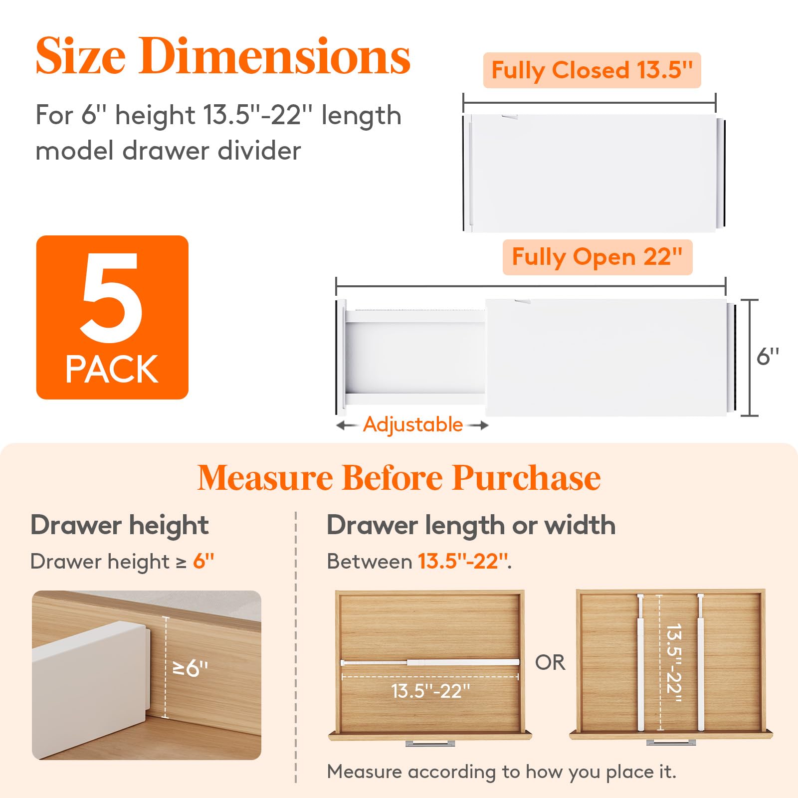 6" Tall Upgrade Drawer Dividers (5 Count)
