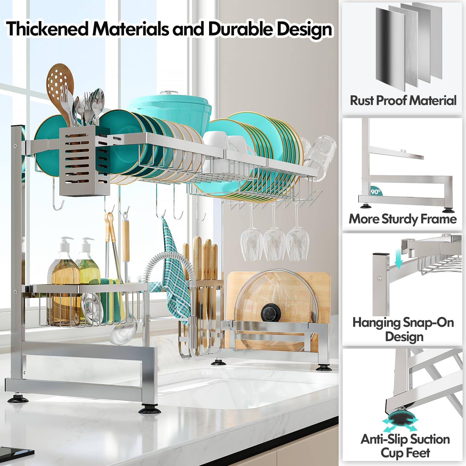 2 Tier Extra Large Stainless Steel Over The Sink Dish Drying Rack