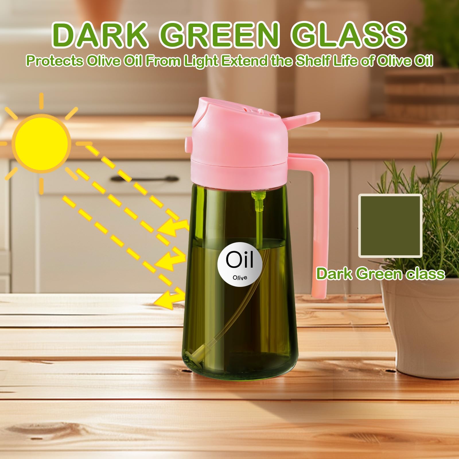 2Pcs 16oz 470ml Dark Green Oil Sprayer for Cooking with Stickers