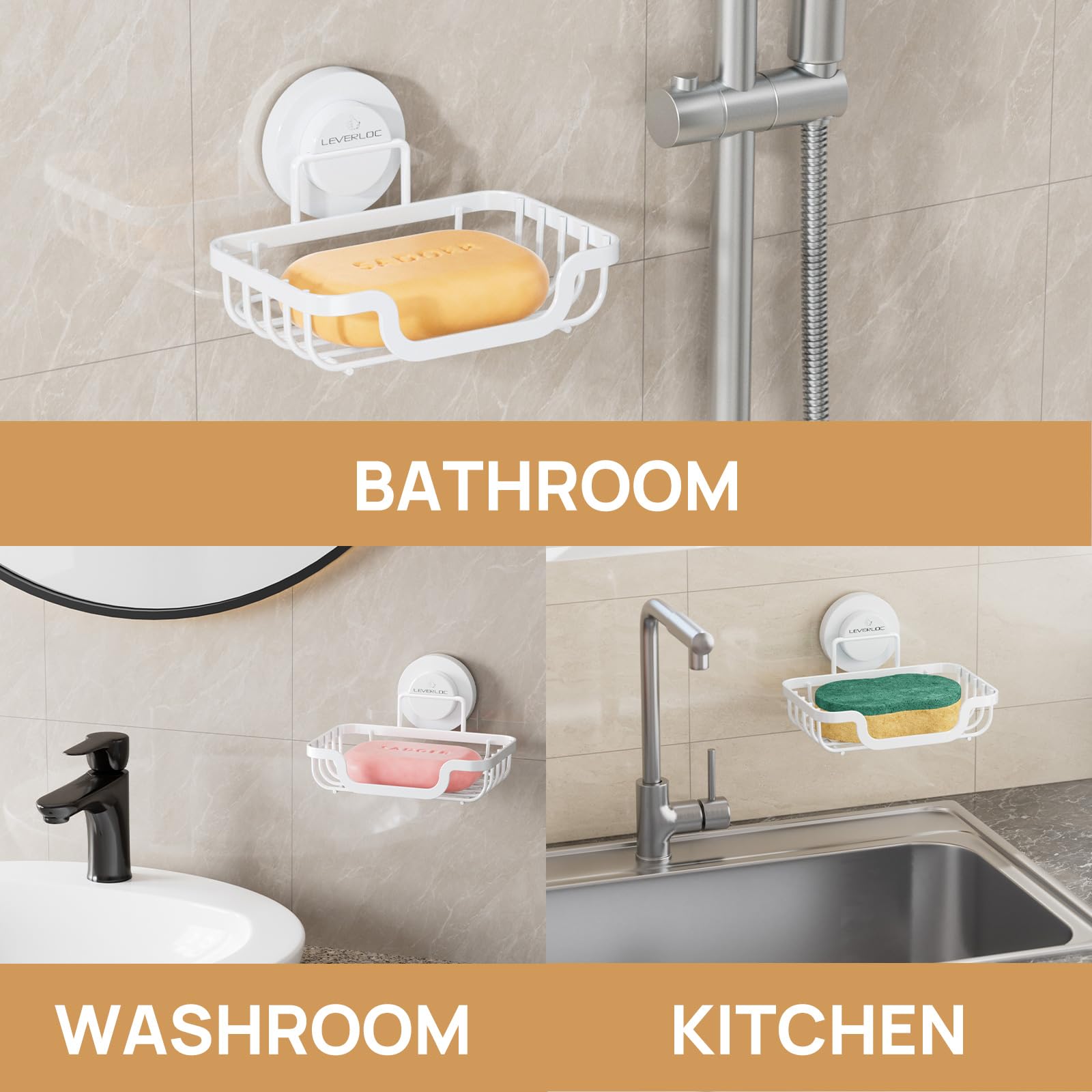 Soap Dish Soap Bar Holder for Shower Suction Cup Wall Mounted