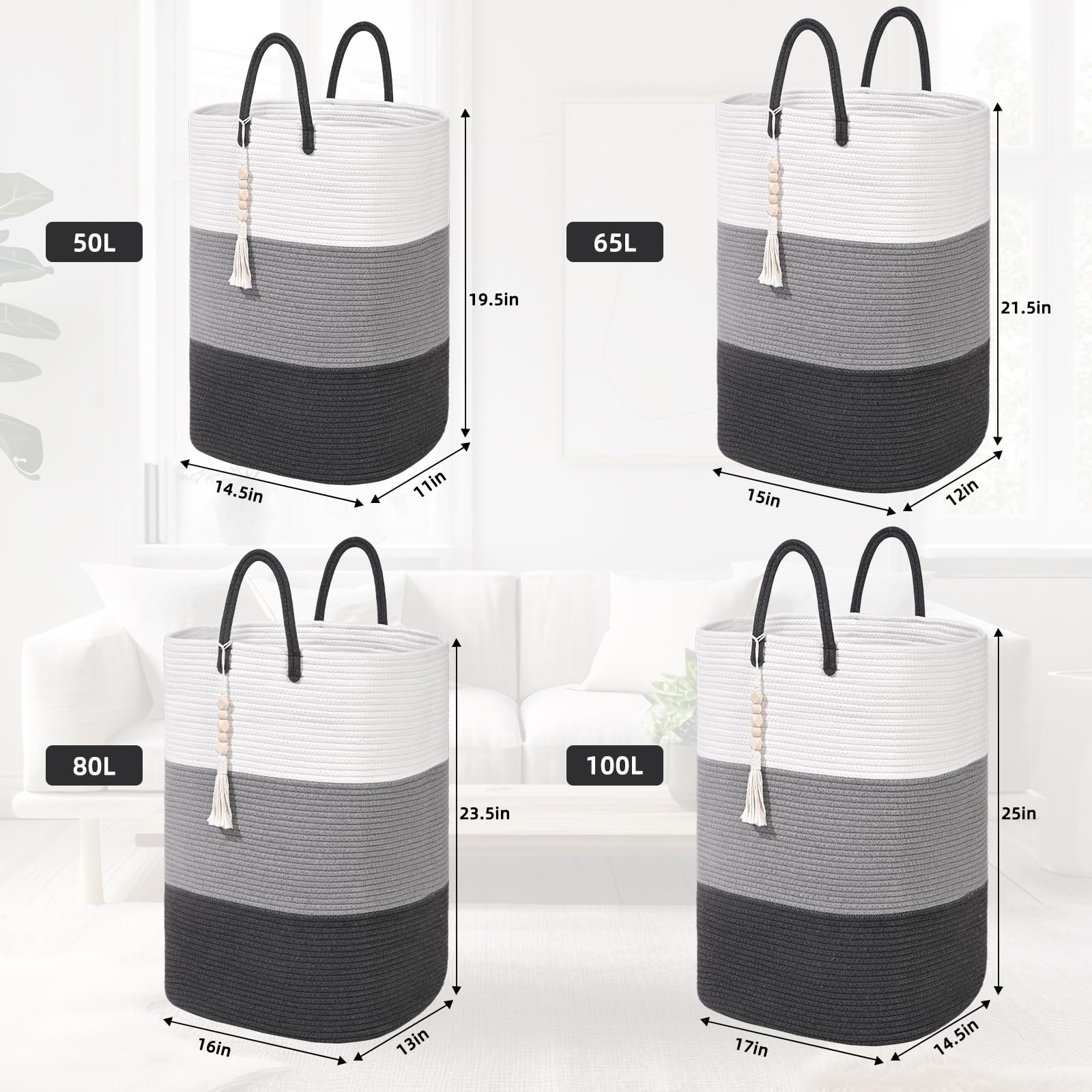 Woven Laundry Basket for Clothes (33.814 Fl Oz)