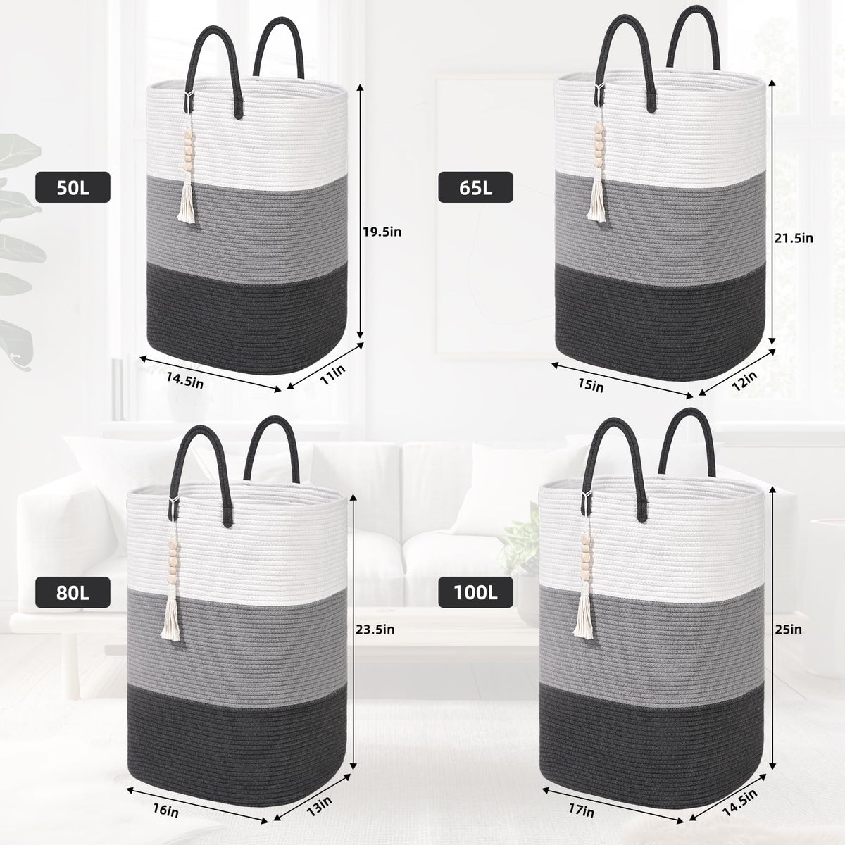 Woven Laundry Basket for Clothes (33.814 Fl Oz)