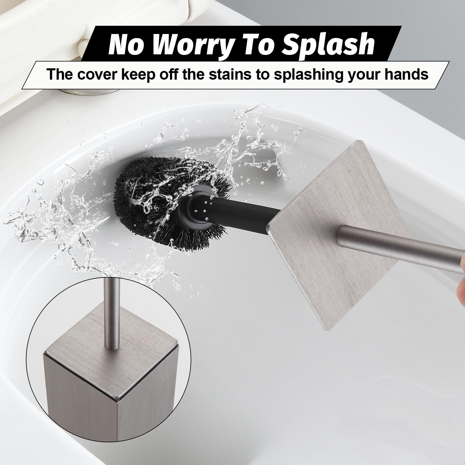 Toilet Brush with Holder Set Brushed Nickel Aluminium Standing for Bathroom Toilet Bowl Cleaner Brush and Holder Set