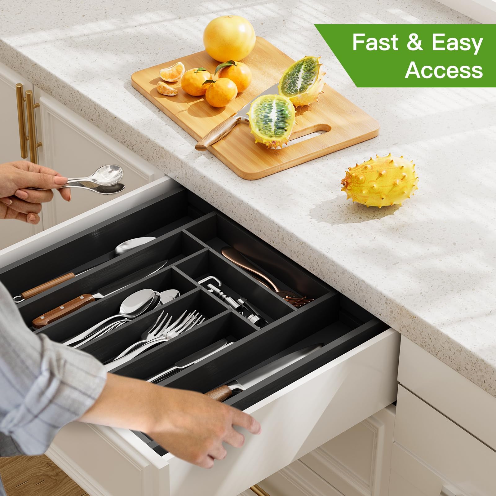 Bamboo Expandable Drawer Organizer for Utensils Holder