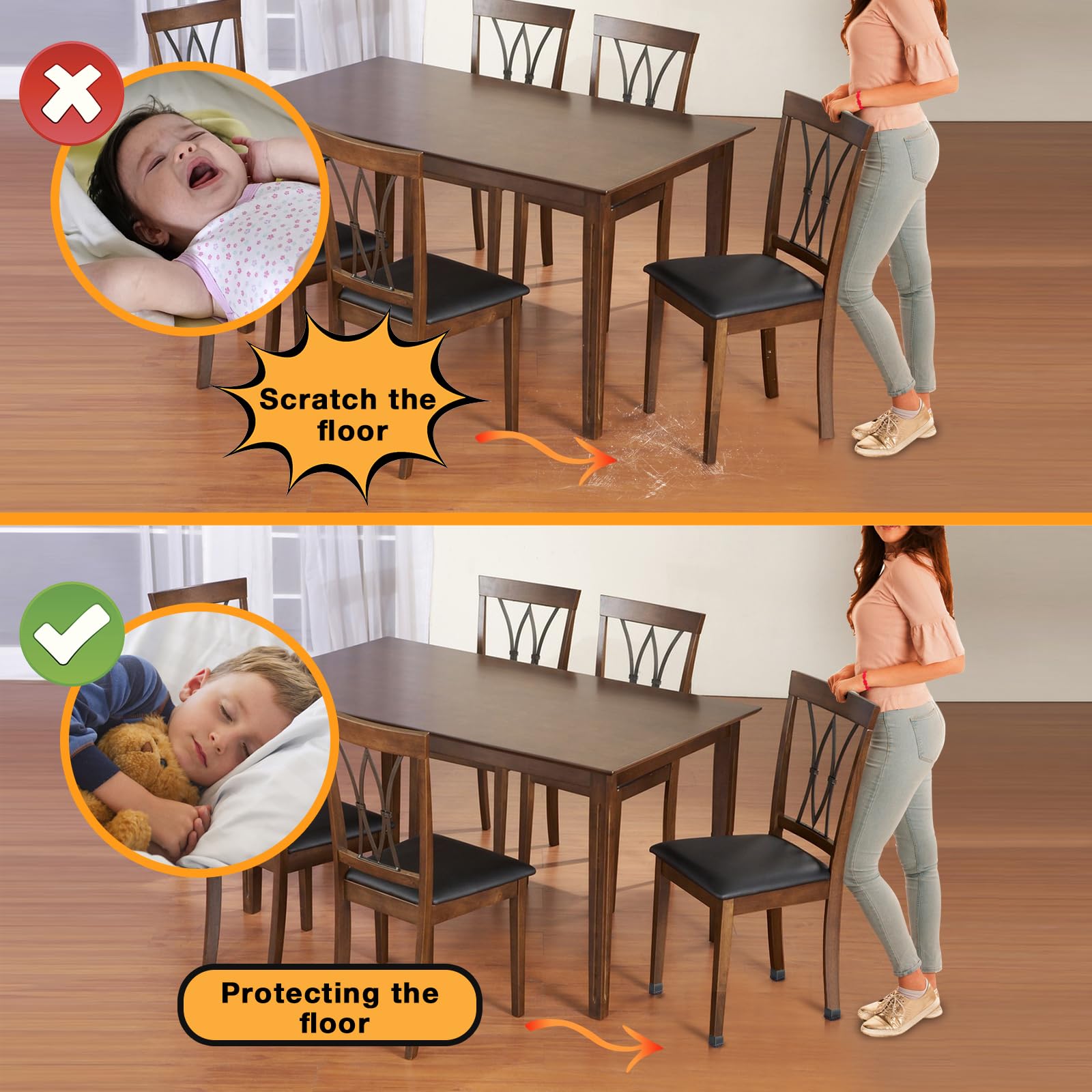 16 Pcs Rectangle Silicone Chair Leg Floor Protectors