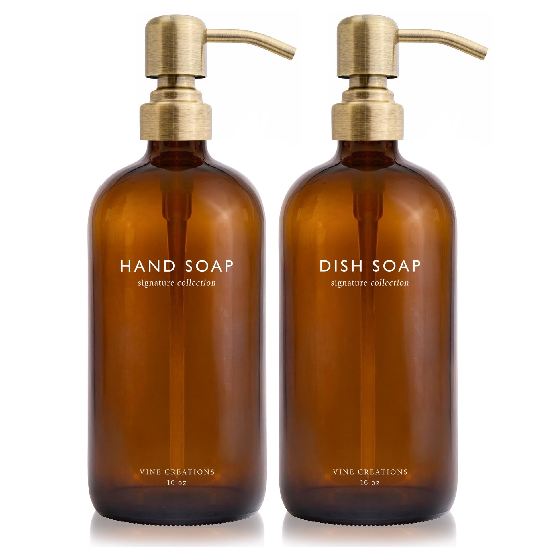 Amber Glass Soap Dispenser Set (16 Ounce)