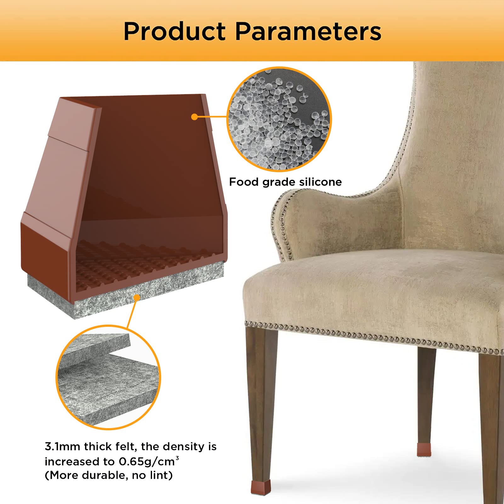 Square Chair Leg Protectors for Hardwood Floors (16 Count)