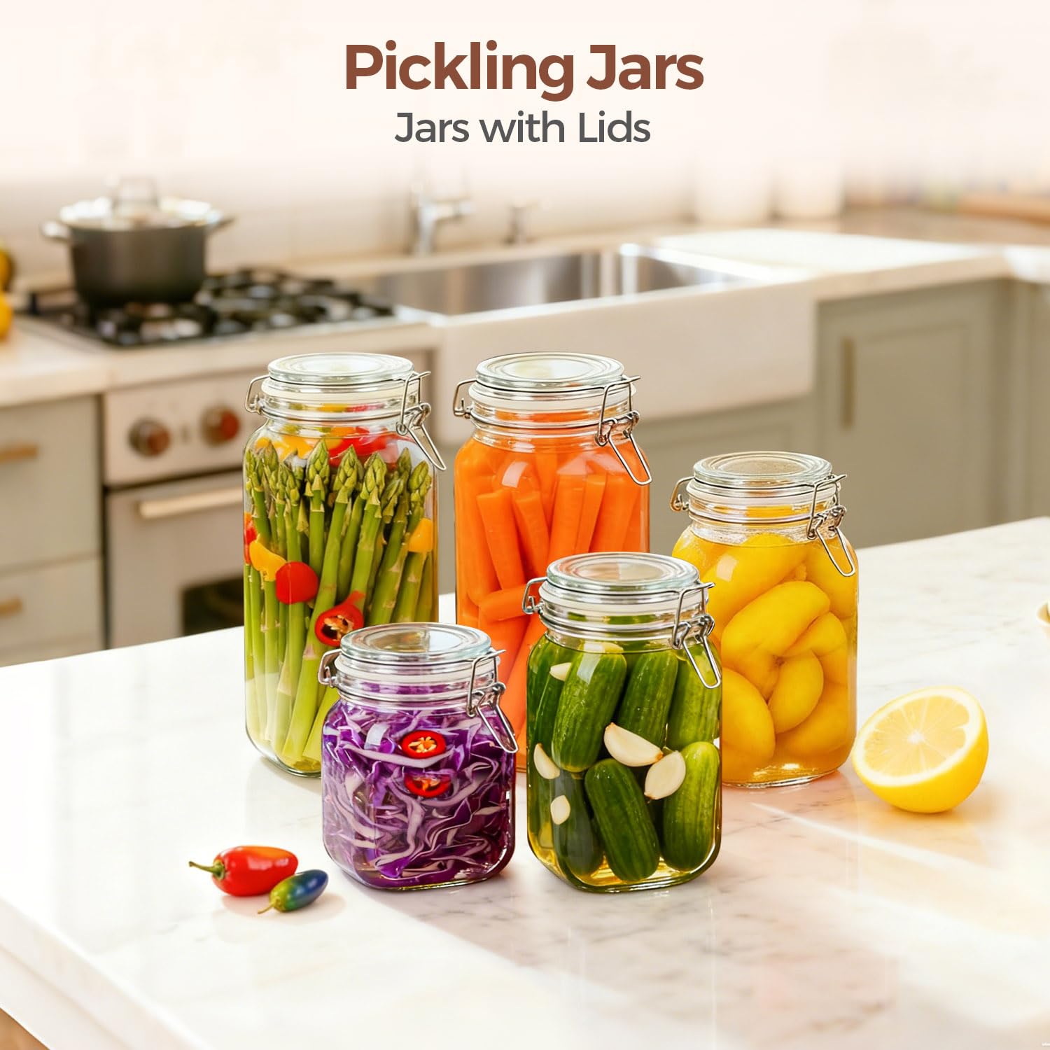Large Square Glass Jars with Airtight Lids 78 oz 3 Pack Wide Mouth (3 Count)