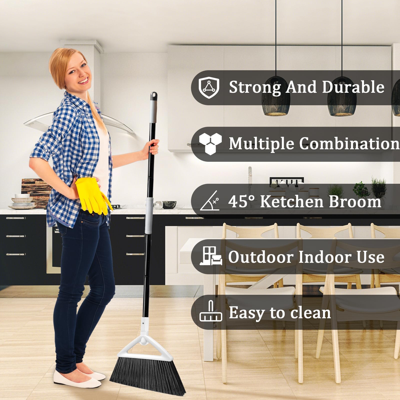 Heavy Duty White Angle Broom with Long Handle (2 Count)