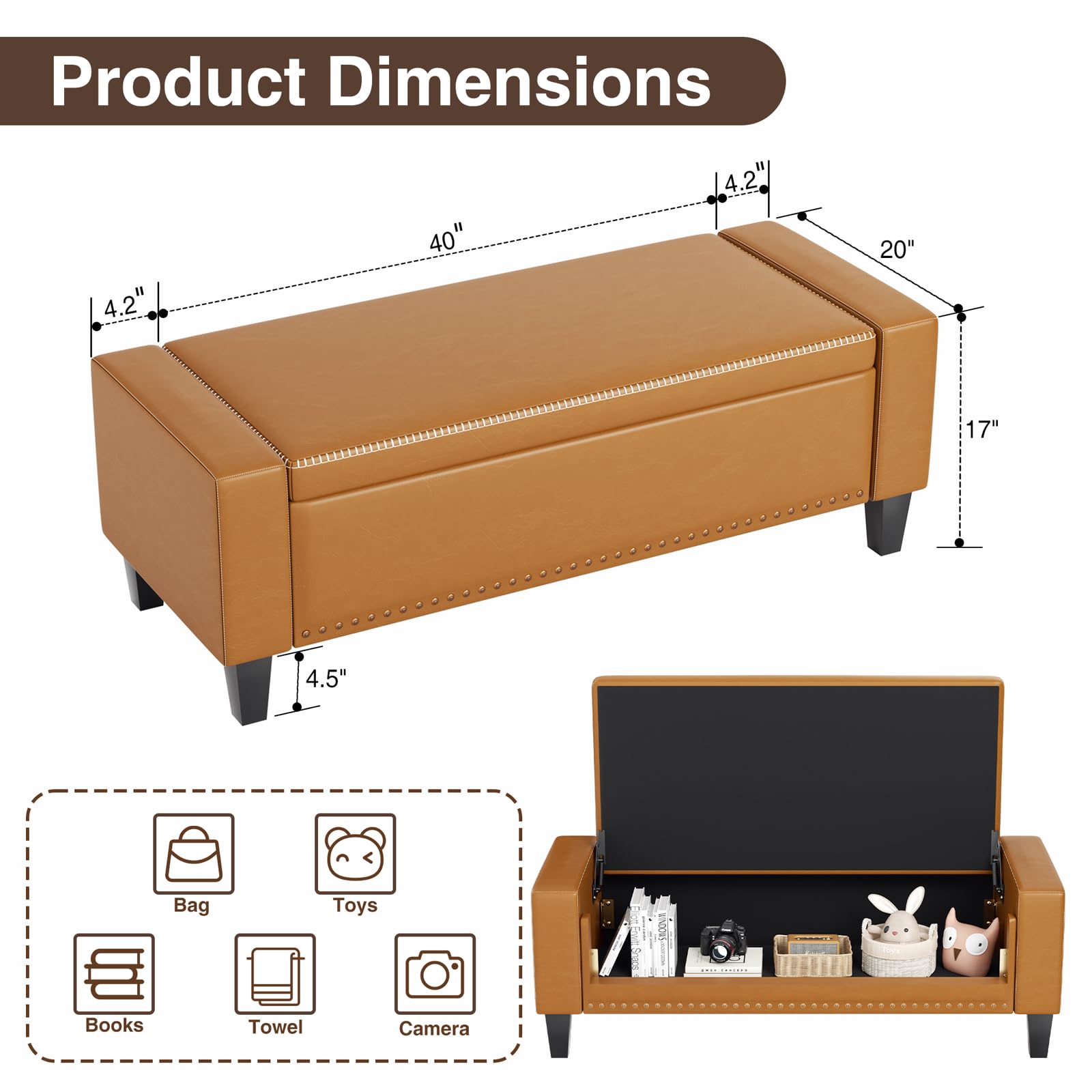 49''W Storage Ottoman Bench