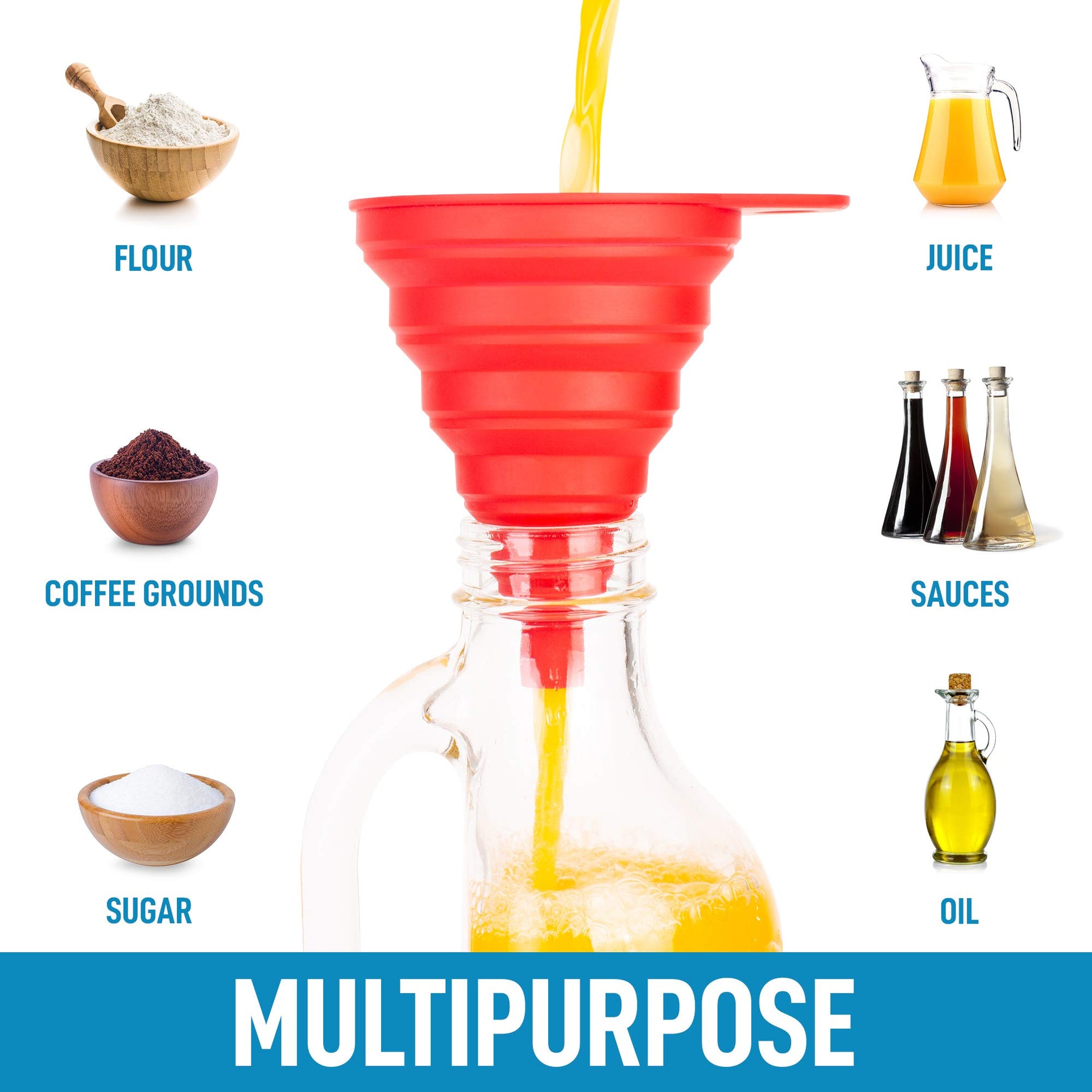 Silicone Collapsible Funnels for Kitchen (4 Count)