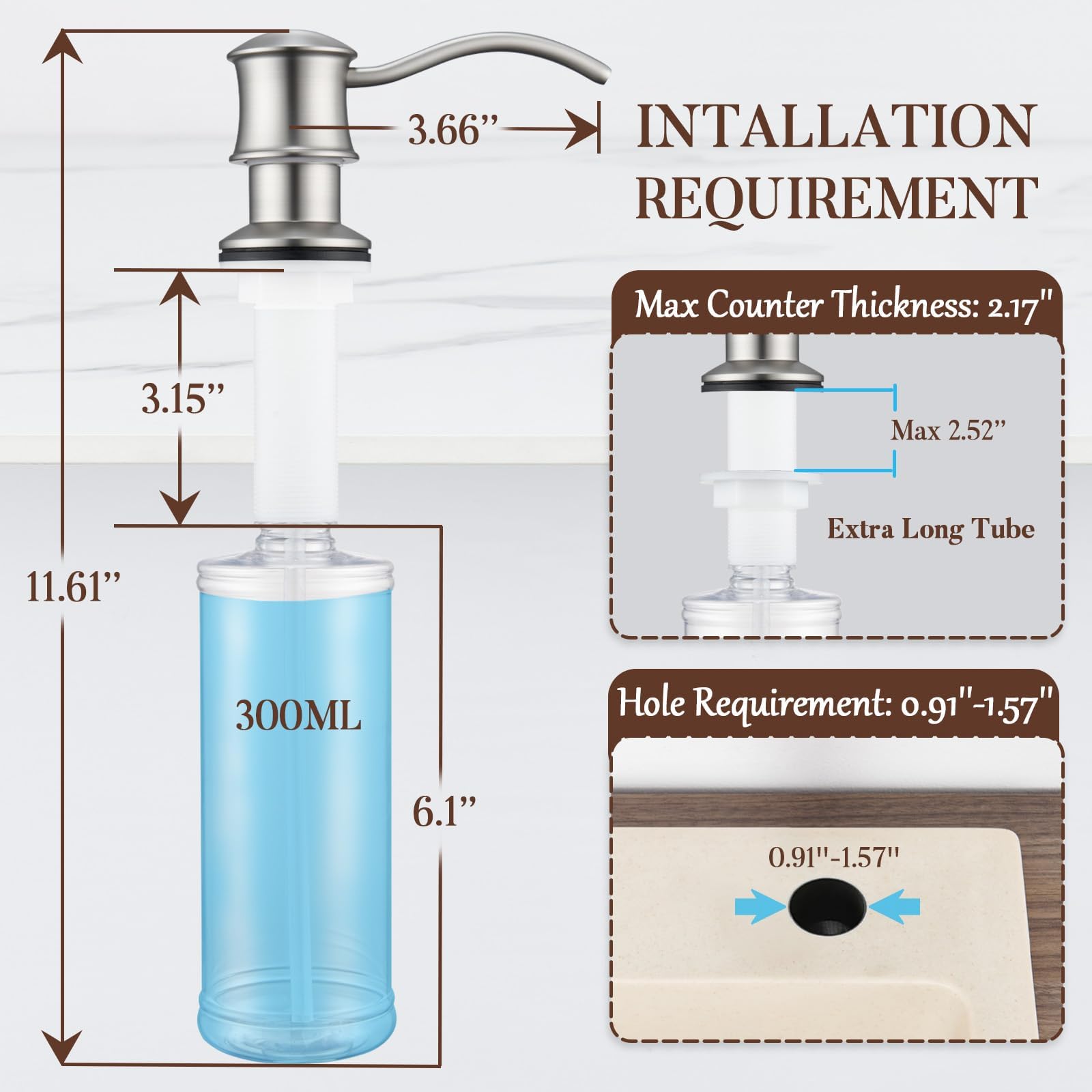 Built in Soap Dispenser for Kitchen Sink Countertop