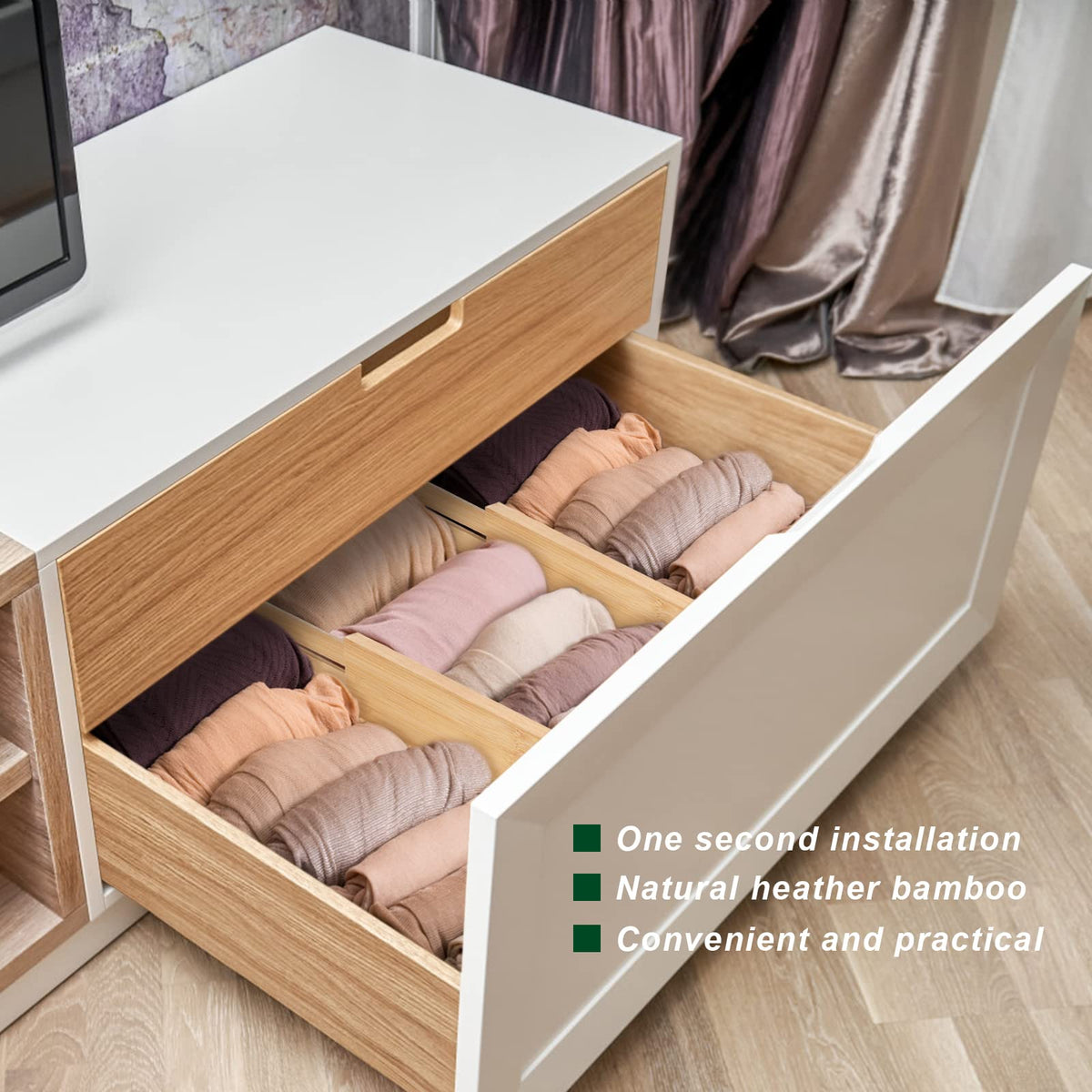 4 Pack Bamboo Drawer Dividers Organizer with Inserts 2.6'' High (4 Count)